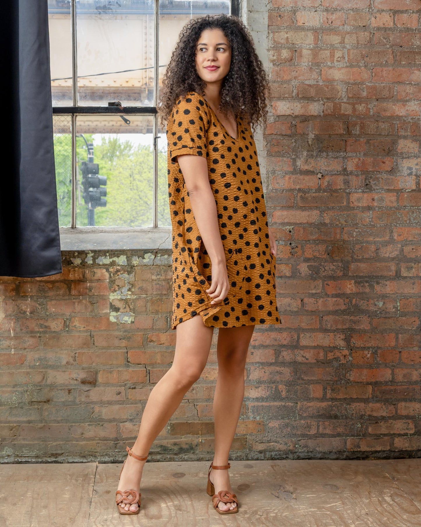 Squasht Winifred Dress Caramel with Black Dots Cotton Ripple