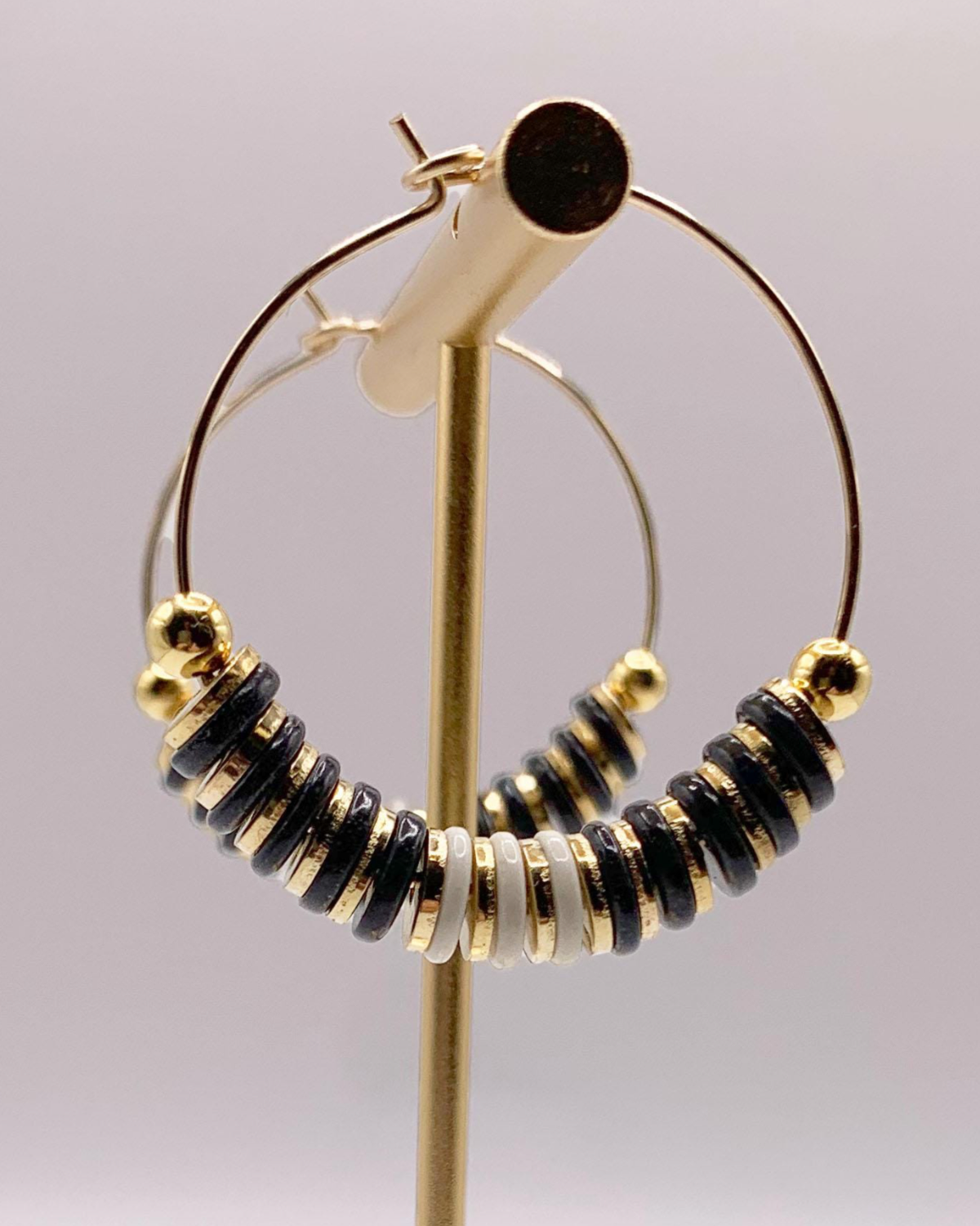 caliLOVESchi - 14kt Gold Hoops - Ebony and Ivory
