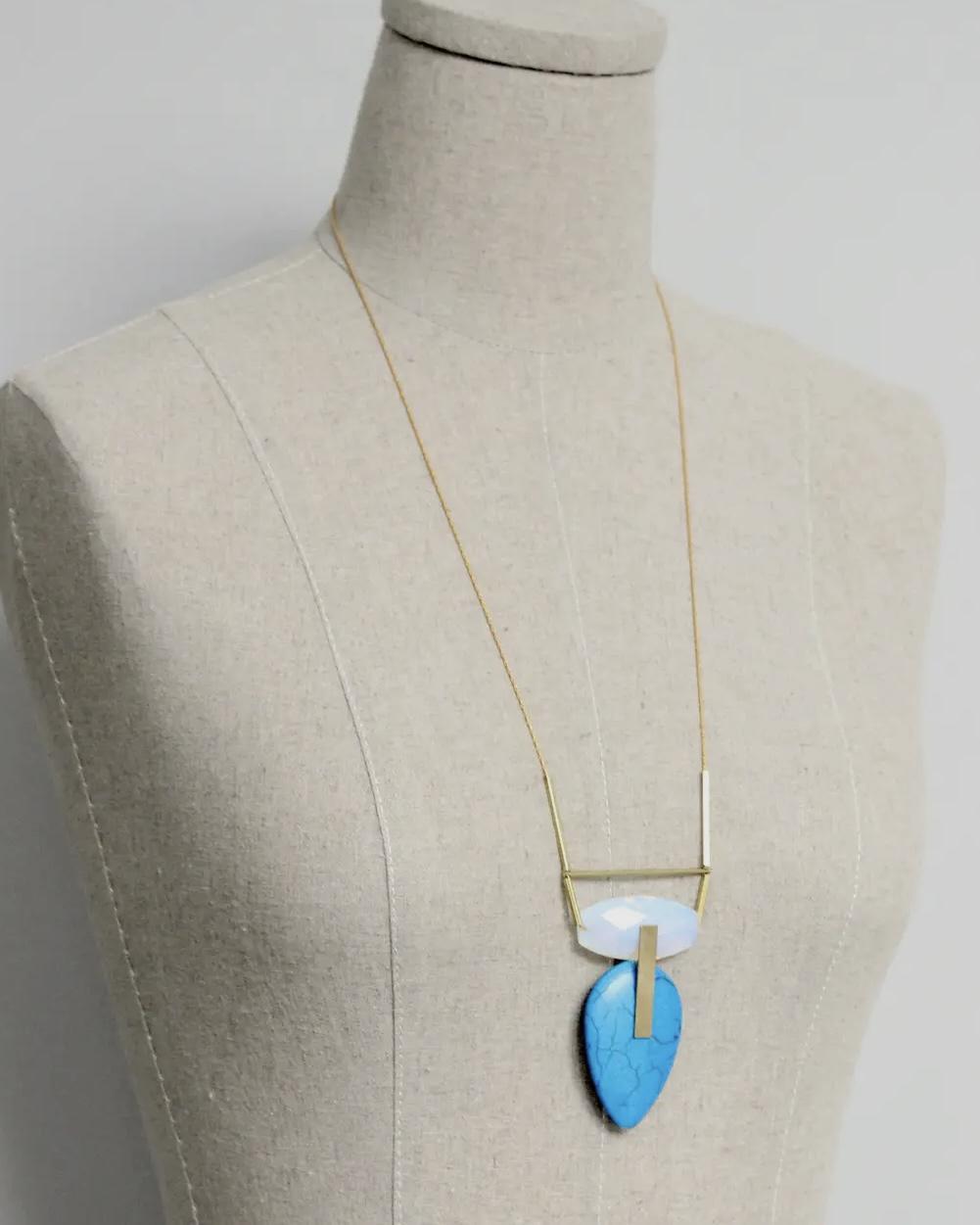 David Aubrey White Agate and Blue Magnesite Geometric Necklace
