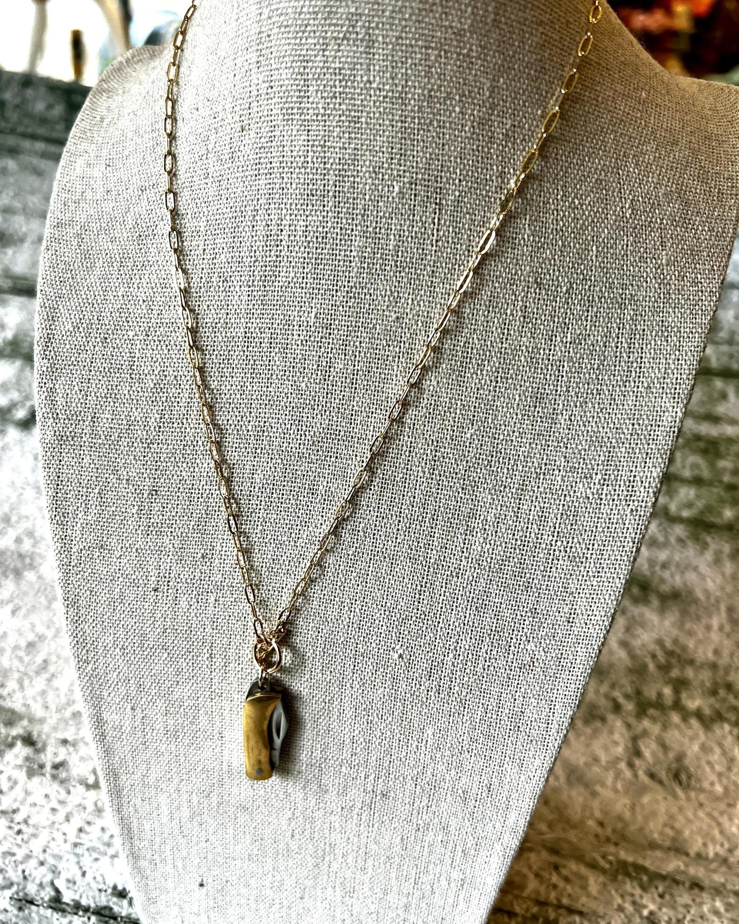 1979 Jewelry 1-inch Brass Knife Necklace - 14kt Gold Fill Chain