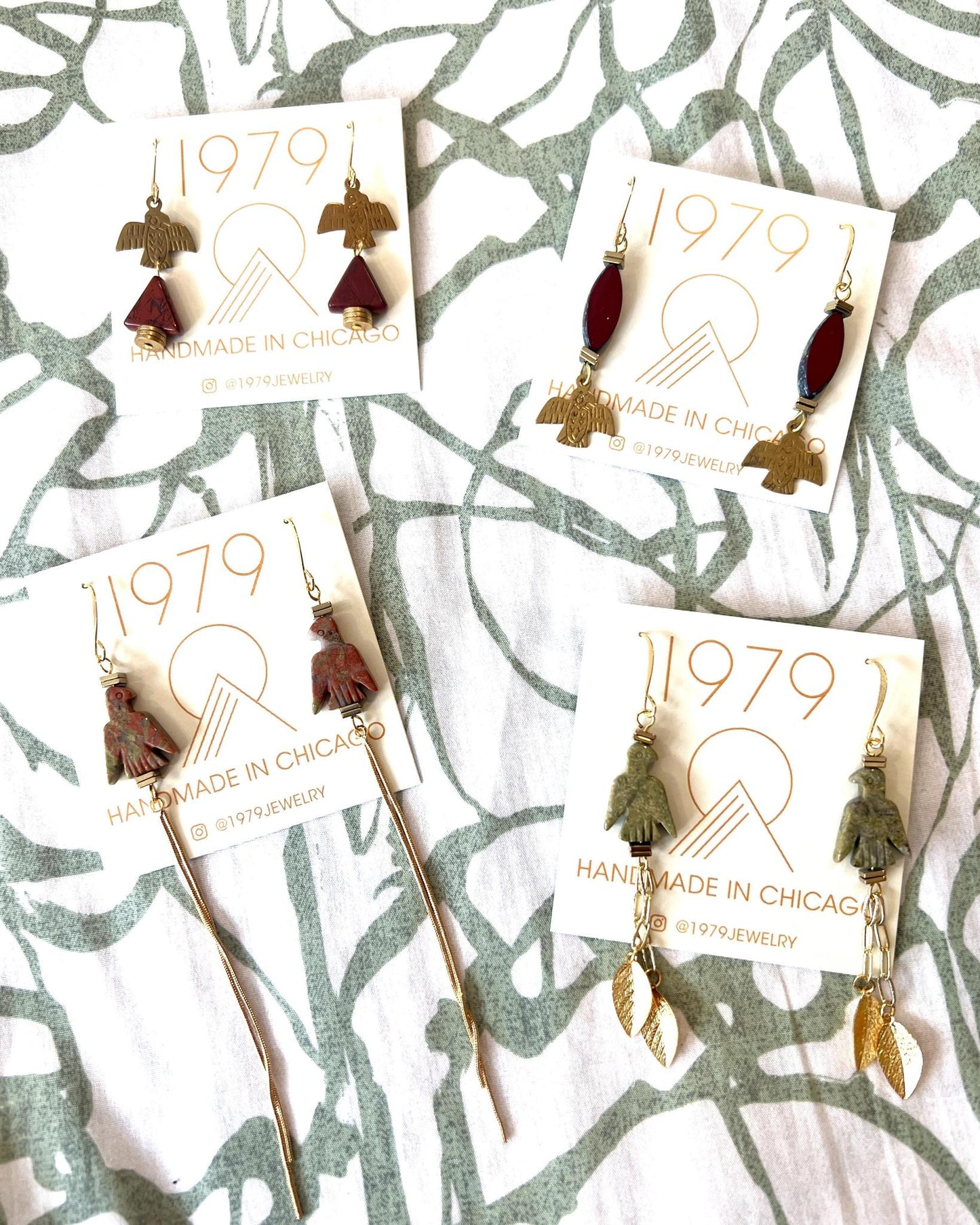 1979 Jewelry Brass Earrings Thunderbirds and Rust Triangles