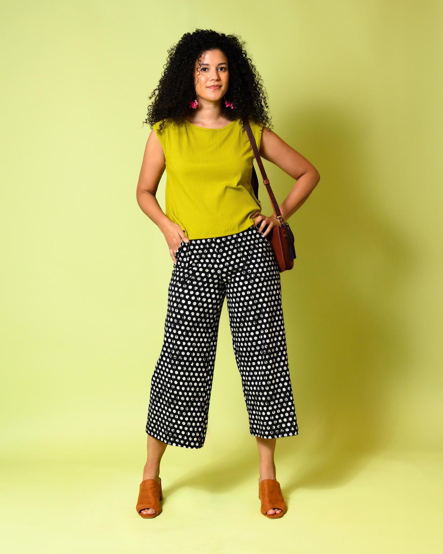 Squasht Wide Leg Pants (Cropped) in Black & White Distressed Polka Dots