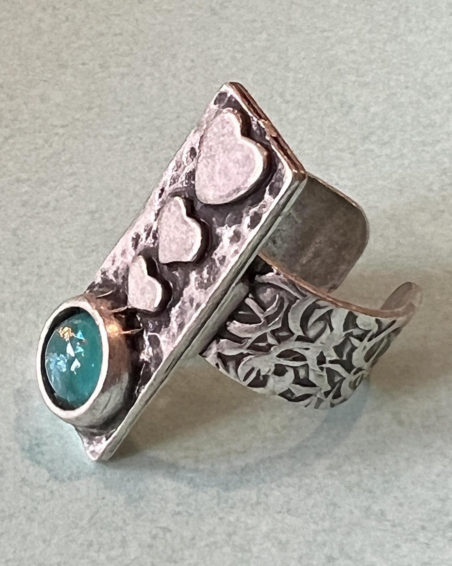 Pajaro Negro Heart Rectangle w/ Gold Leaf Ring