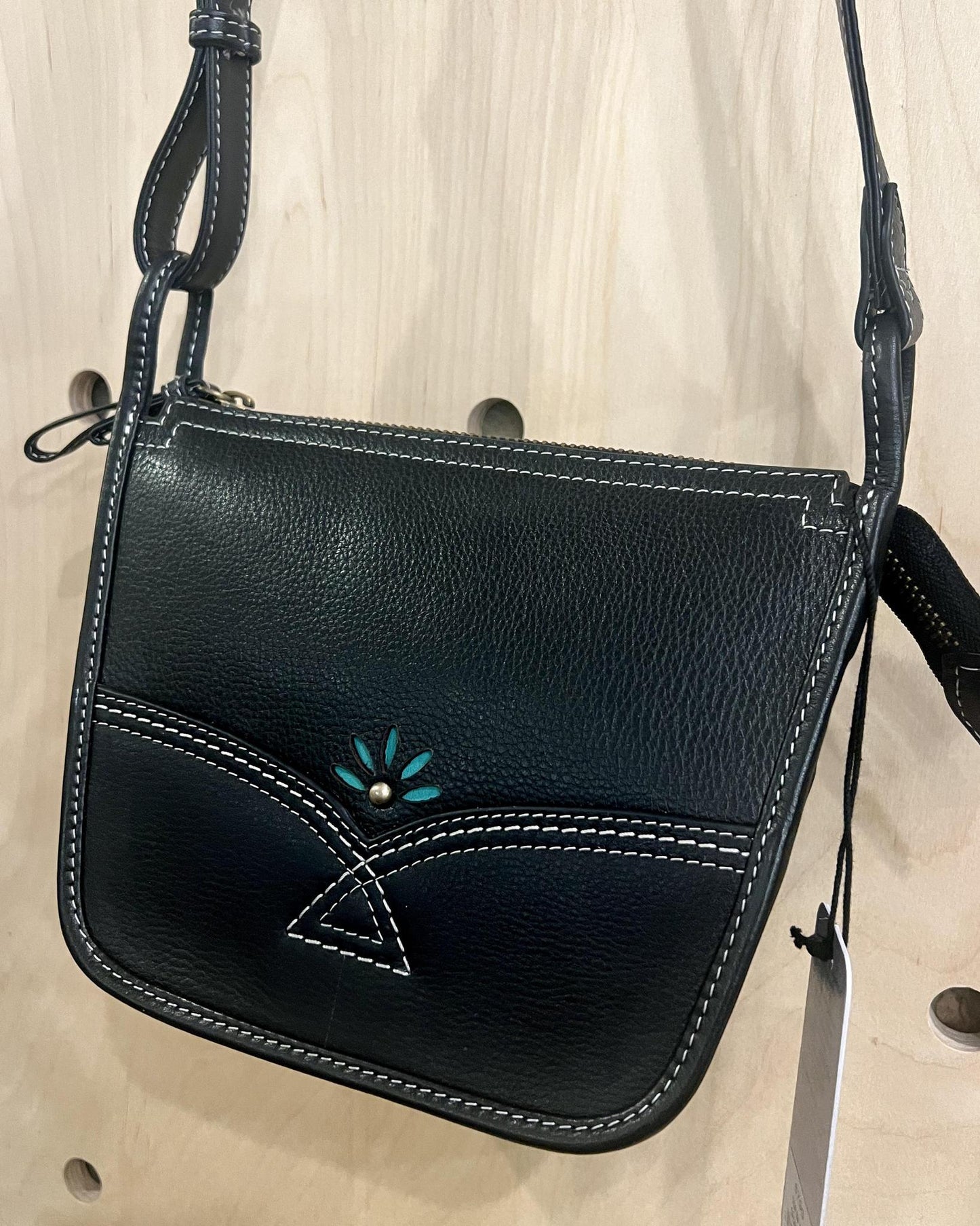 ili Leather Top Zip Mini Crossbody - Black