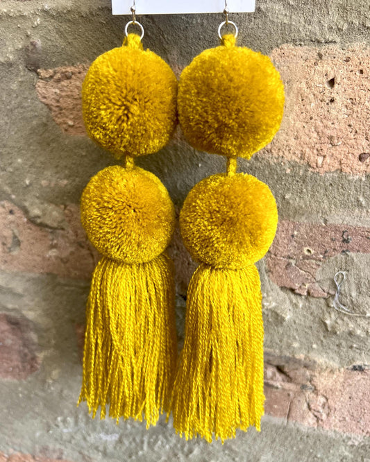 SWIETstuff Extra Large Pom Pom Earrings Mustard Gold
