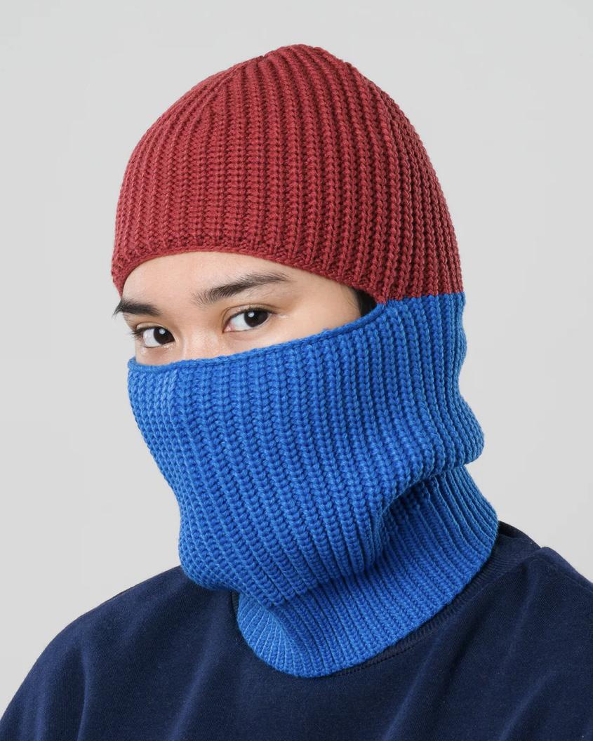 Verloop Ribbed Colorblock Balaclava in Ruby and Cobalt