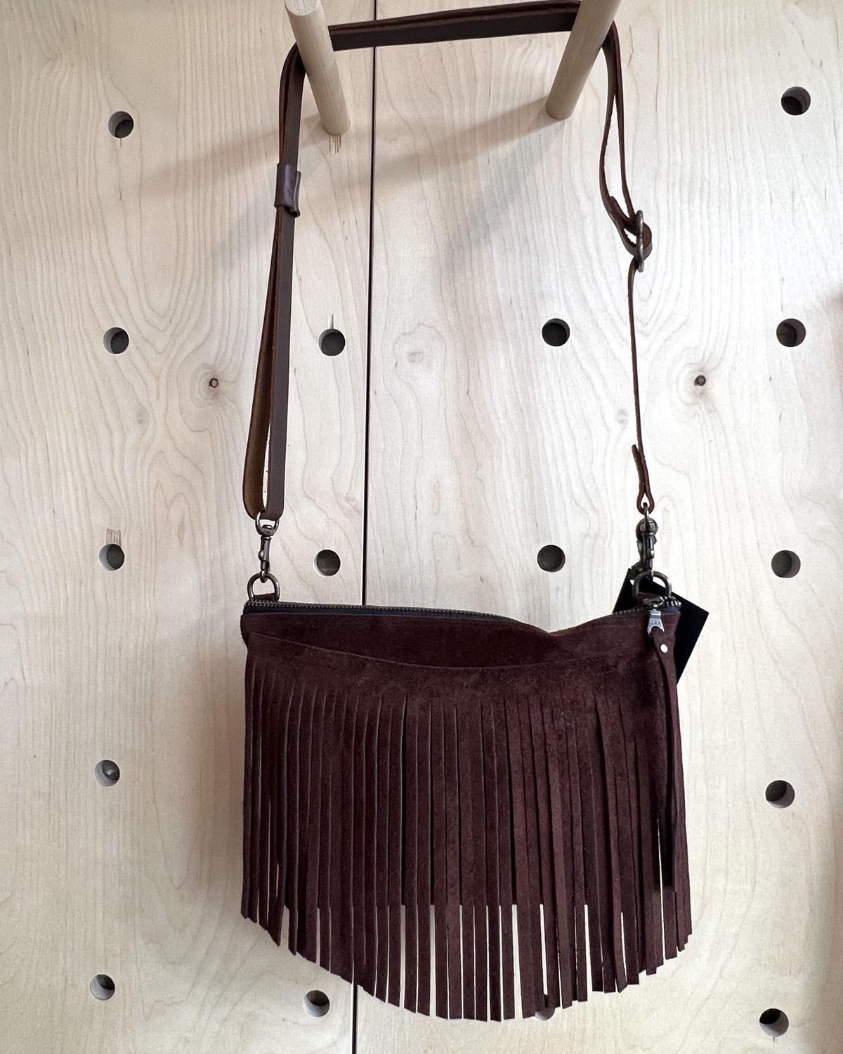 Vallente Leather Fringe Handbag in Mahogany
