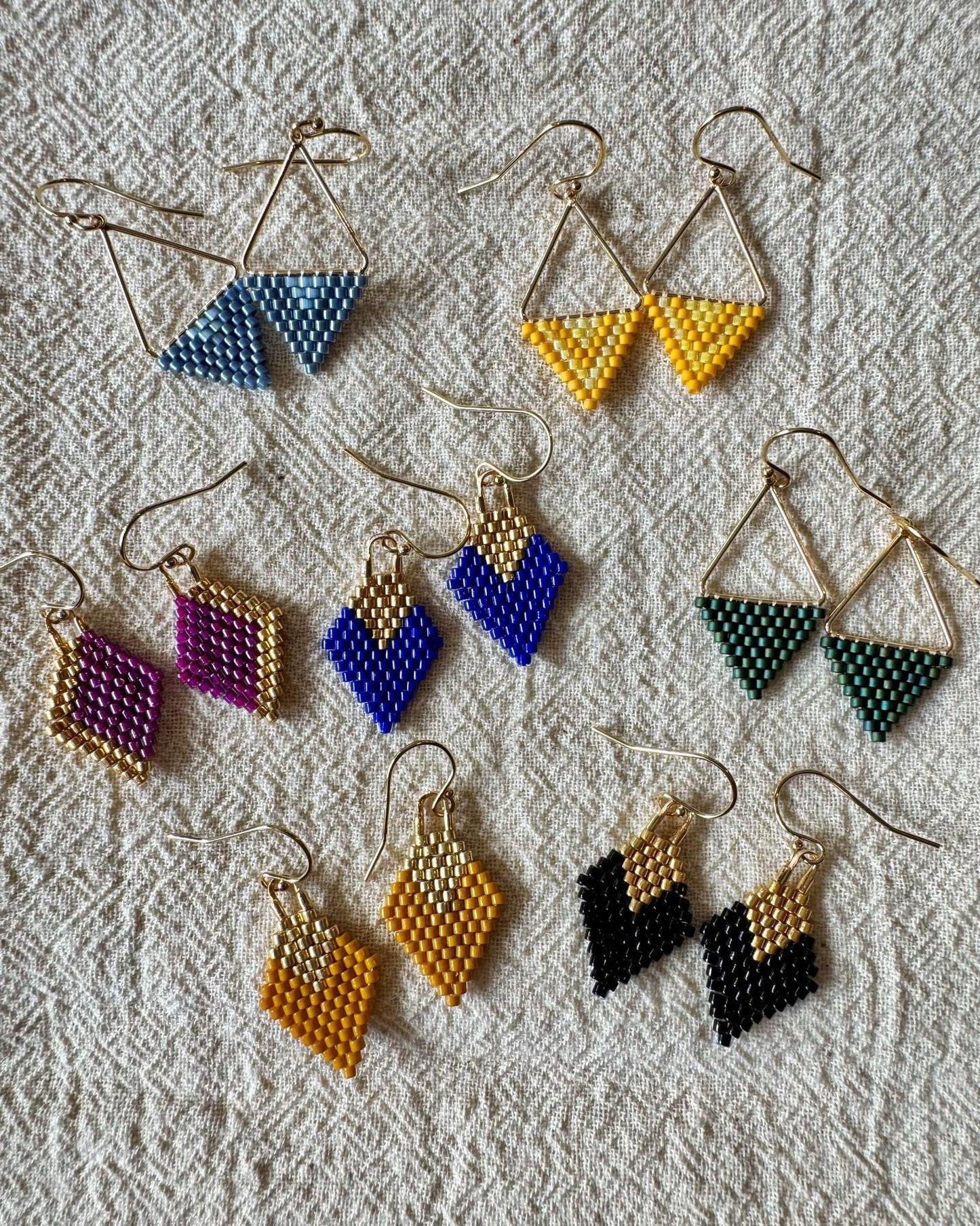 SV Beads Small Japanese Beaded Triangle Earrings in Pearly Gray