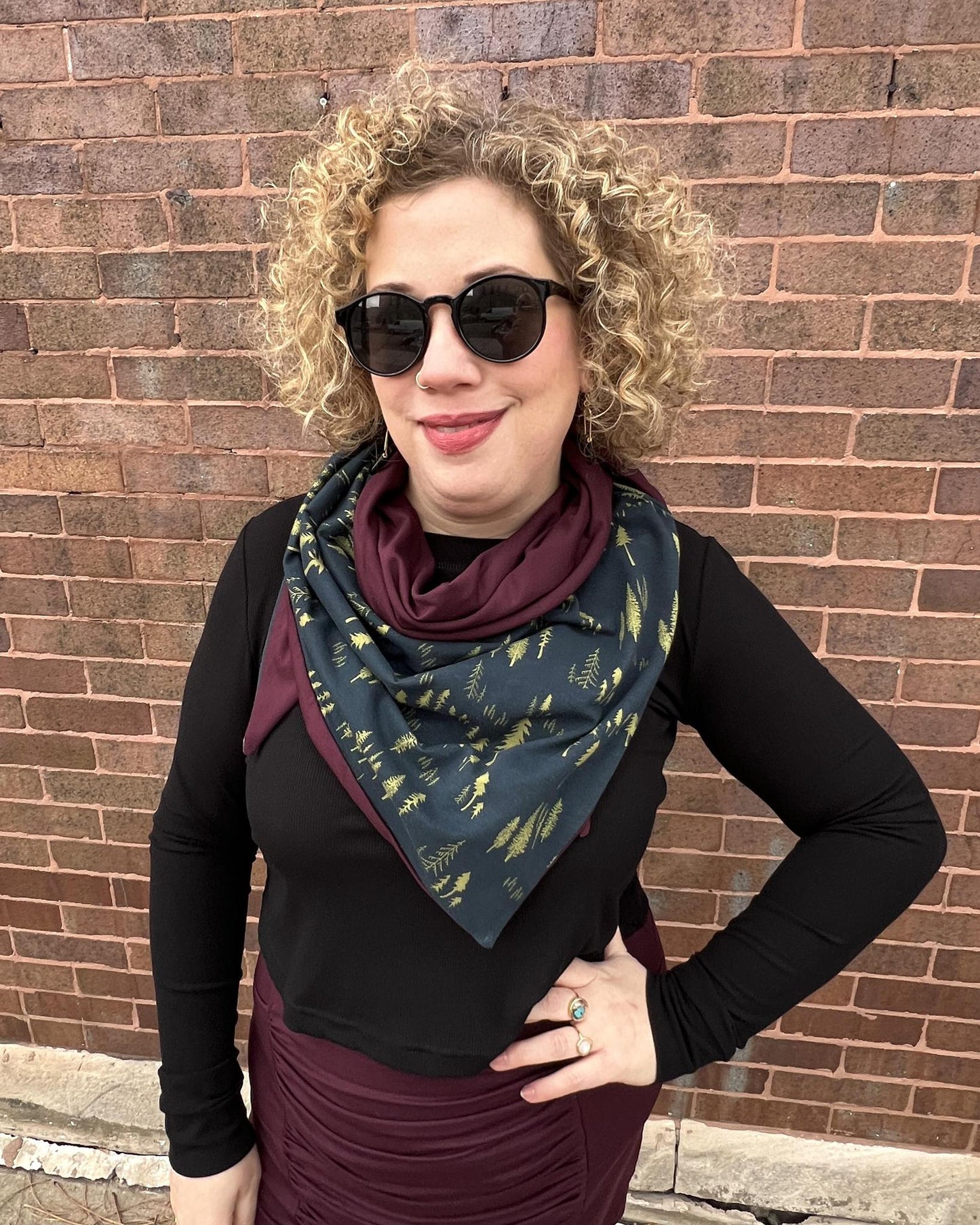 Squasht Reversible Triangle Scarf in Midnight Forest and Merlot