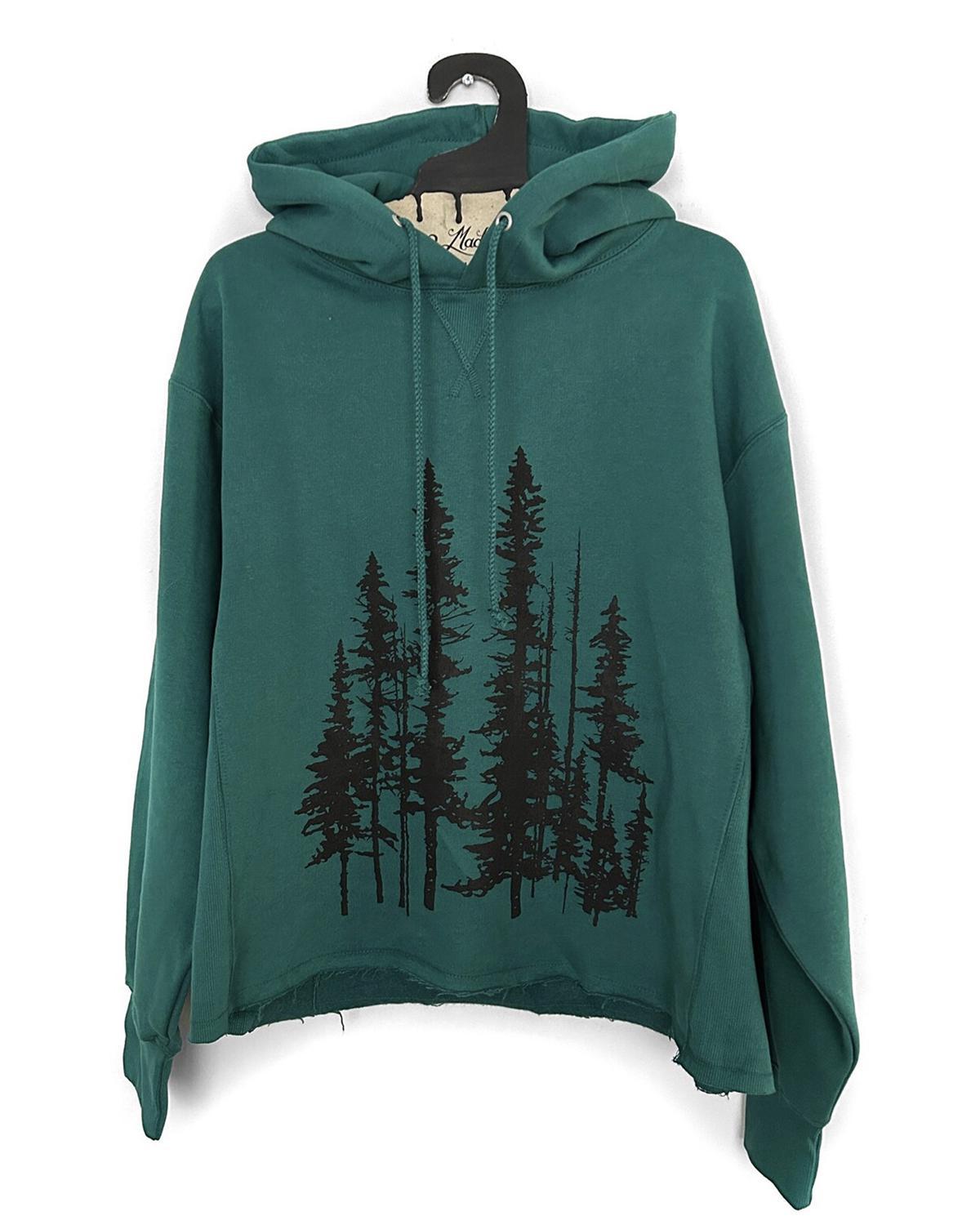 Mad Love Dark Green Oversized Hoodie with Evergreens Print - Small, Medium