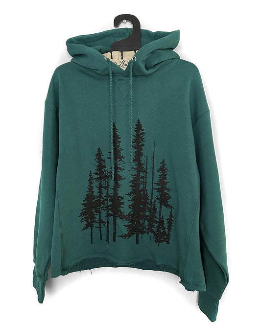 Mad Love Dark Green Oversized Hoodie with Evergreens Print - Small, Medium
