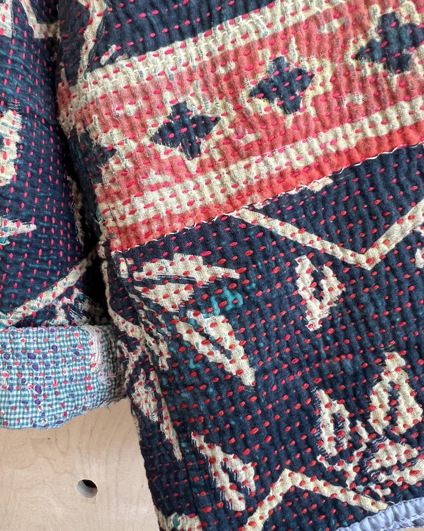 Txtile Charlie Quilted Reversible Patchwork Kantha Jacket in Arushi