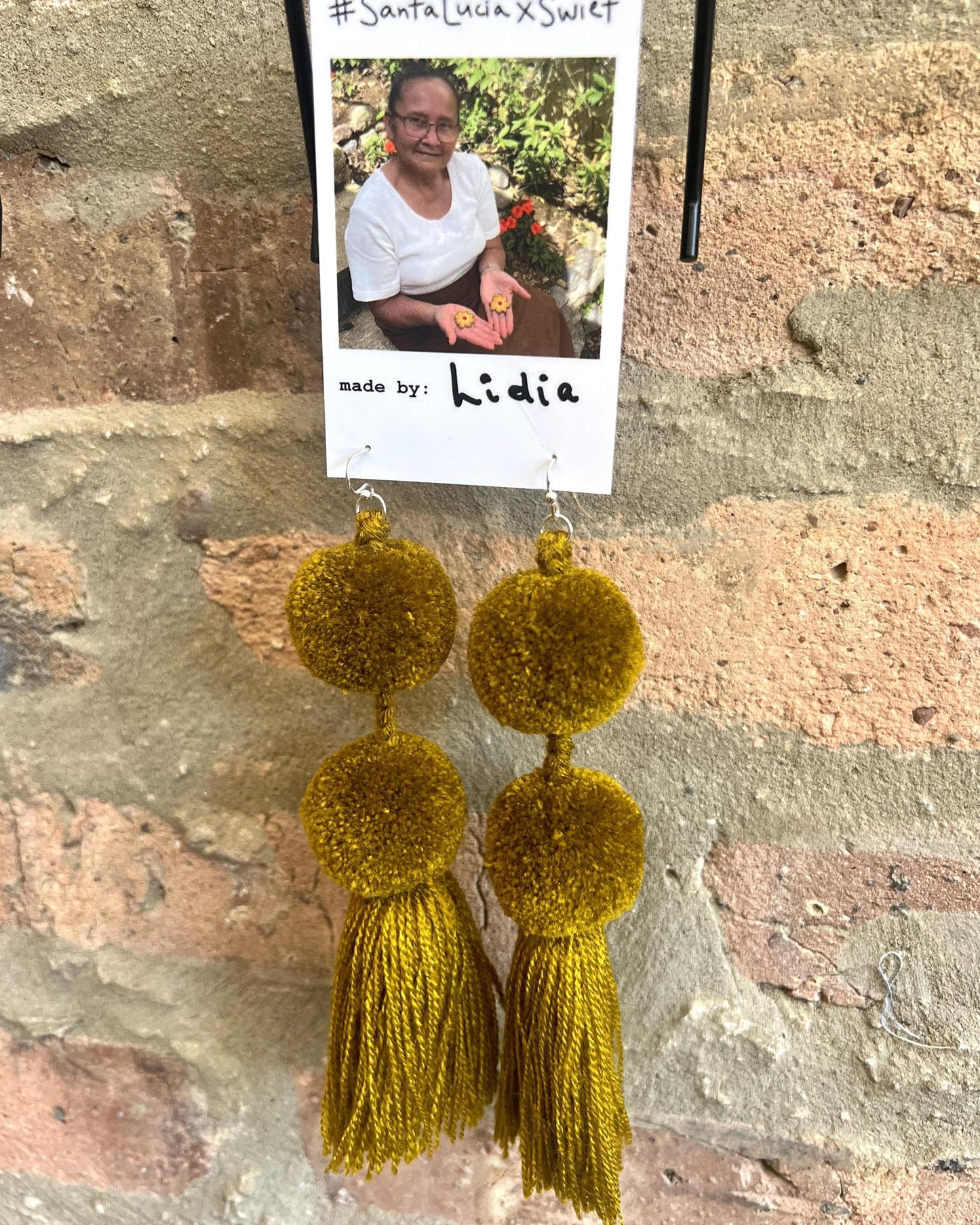 SWIETstuff Large Pom Pom Earrings Olive Green