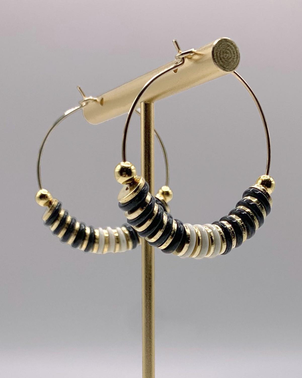 caliLOVESchi - 14kt Gold Hoops - Ebony and Ivory