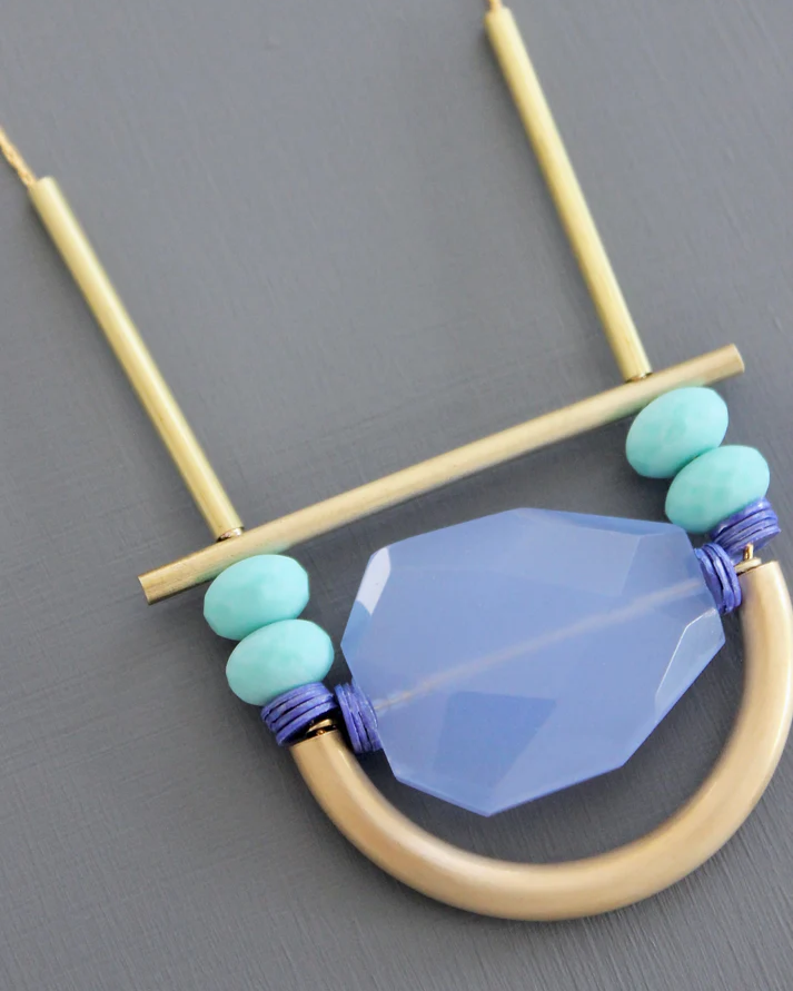 David Aubrey Turquoise and Lavendar Geometric Necklace