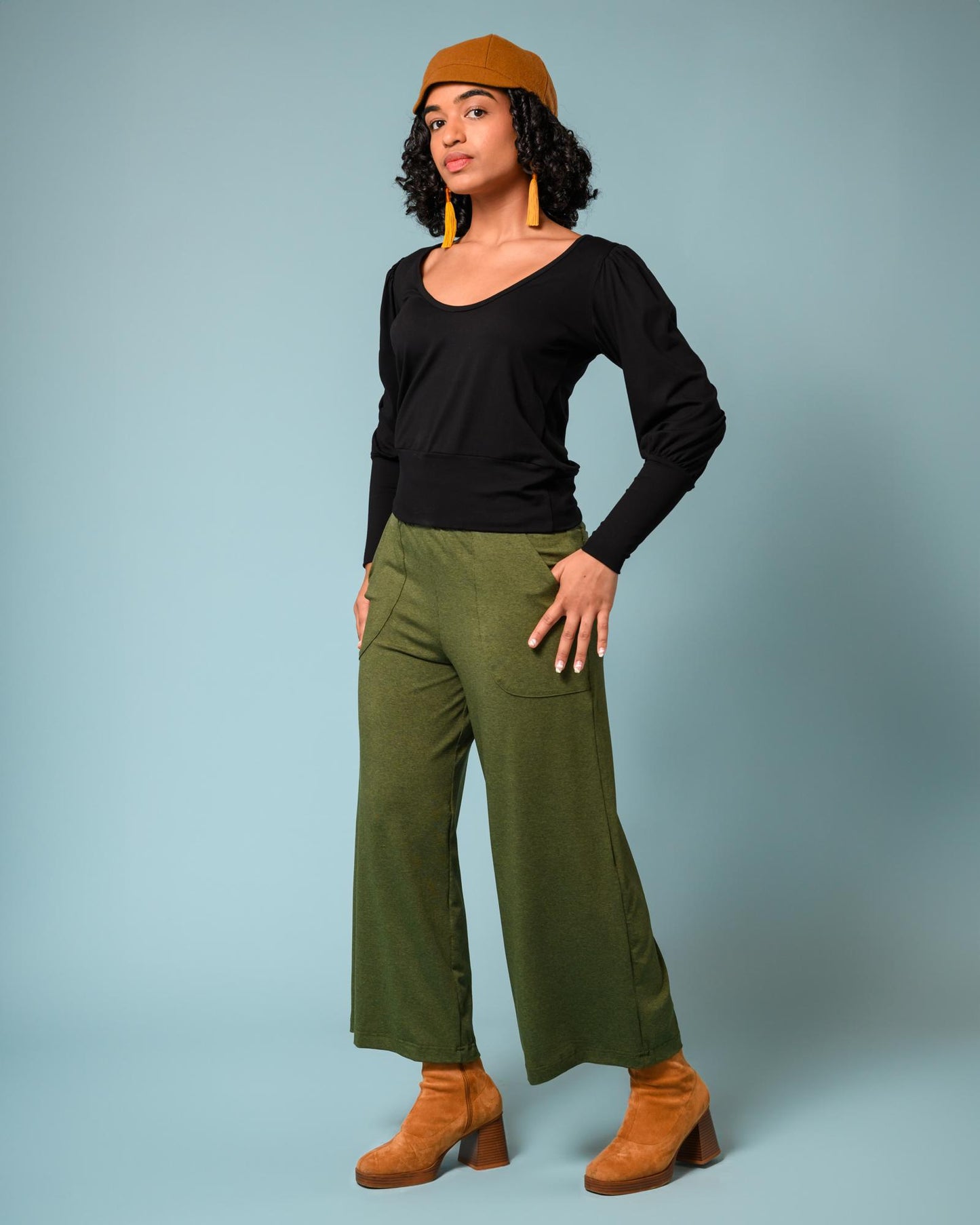 Squasht Wide Leg Pants (Cropped) Olive Green