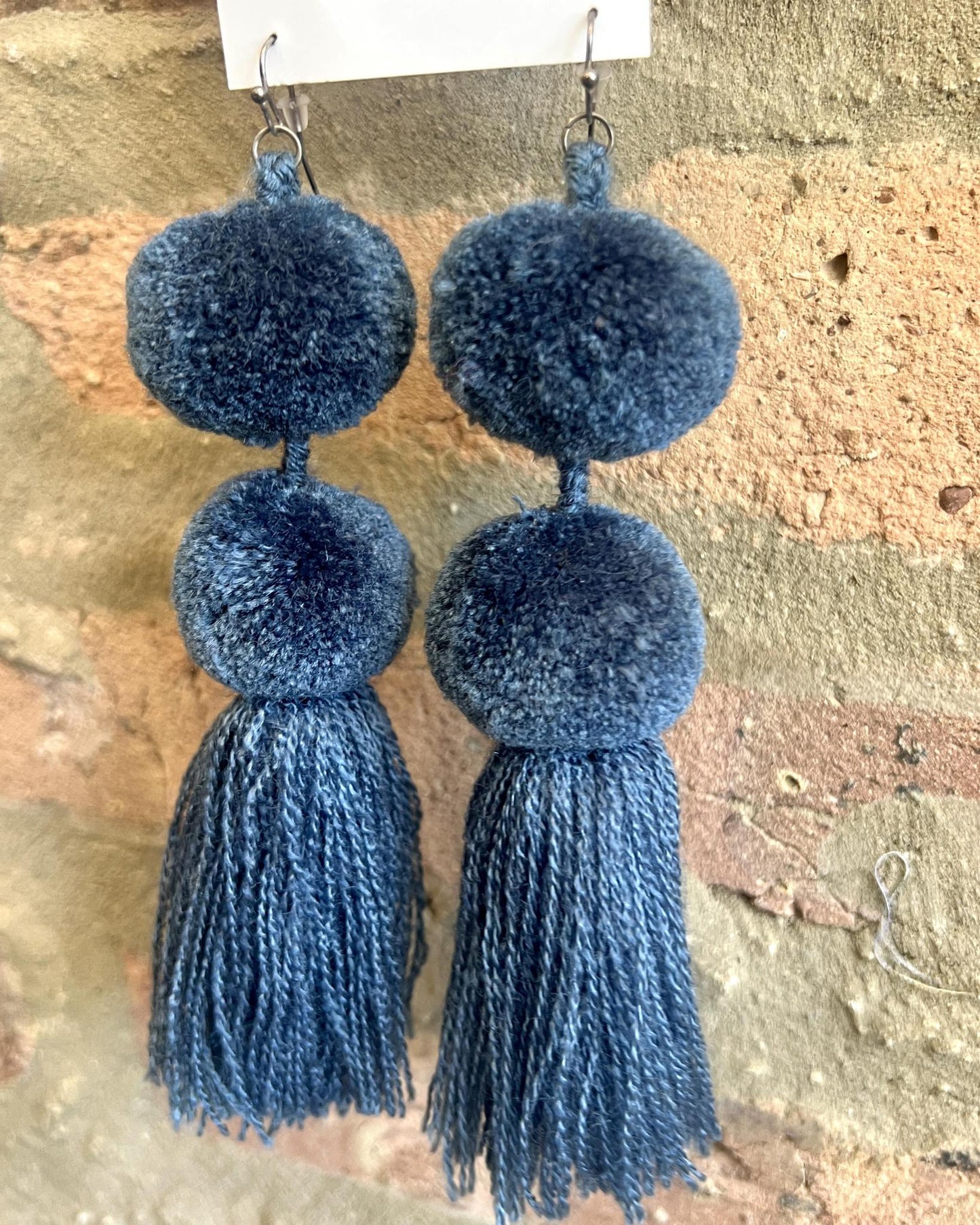 SWIETstuff Large Pom Pom Earrings Dusty Blue
