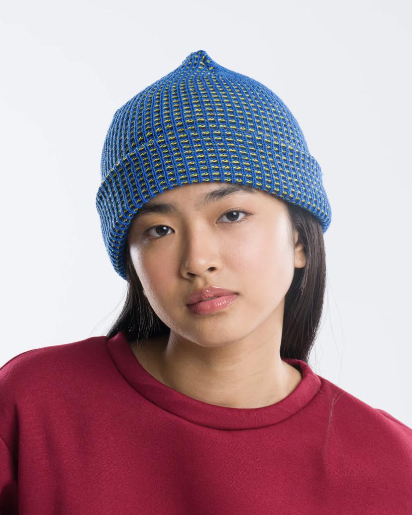 Verloop Simple Grid Rib Knit Beanie Hat in Cobalt