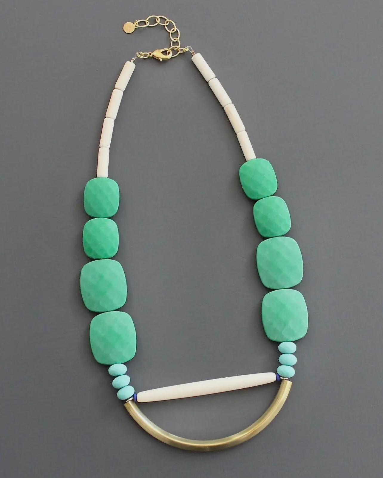 David Aubrey Green and Turquoise Geometric Necklace
