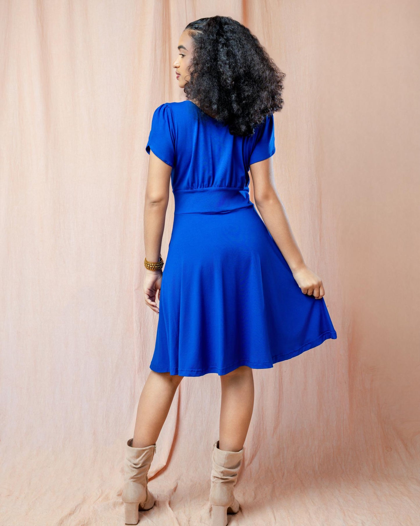 Squasht Petal Sleeve Dress in Sapphire Blue