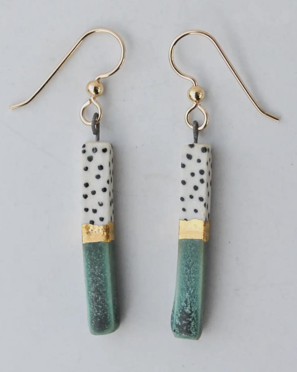 Lilikoi Project Porcelain Bar Earrings Dotted Sage Green