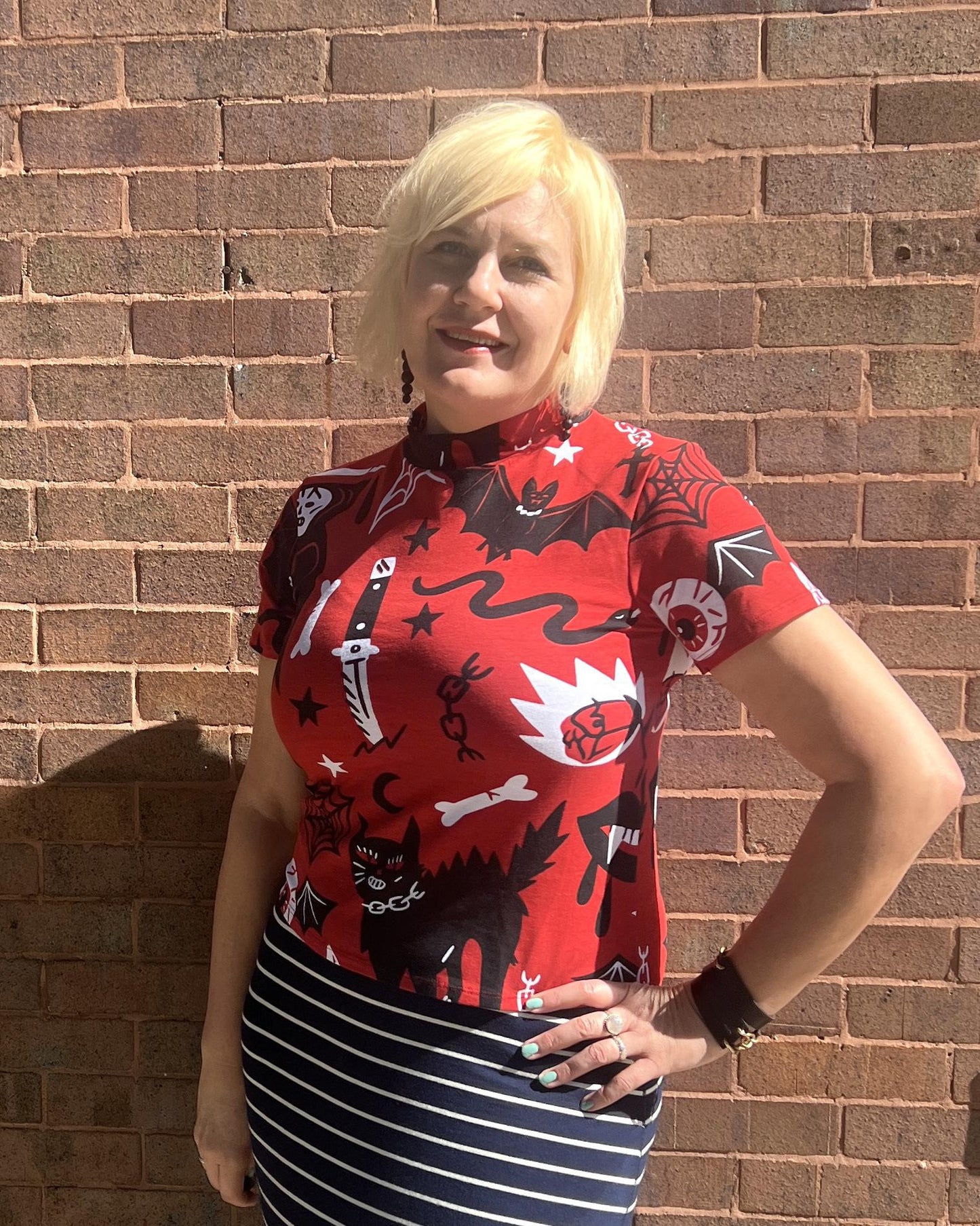 Nooworks Mock Neck Top in Pippa Print - SALE - Last One - Size XL