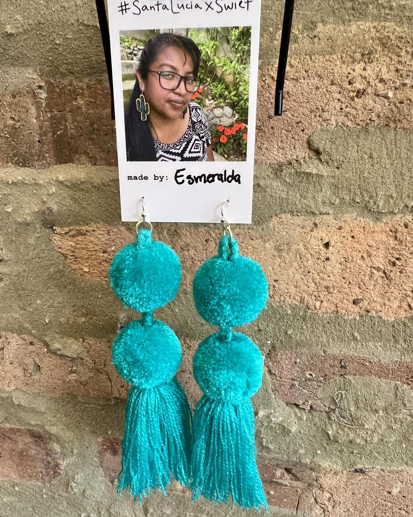 SWIETstuff Large Pom Pom Earrings Bright Teal