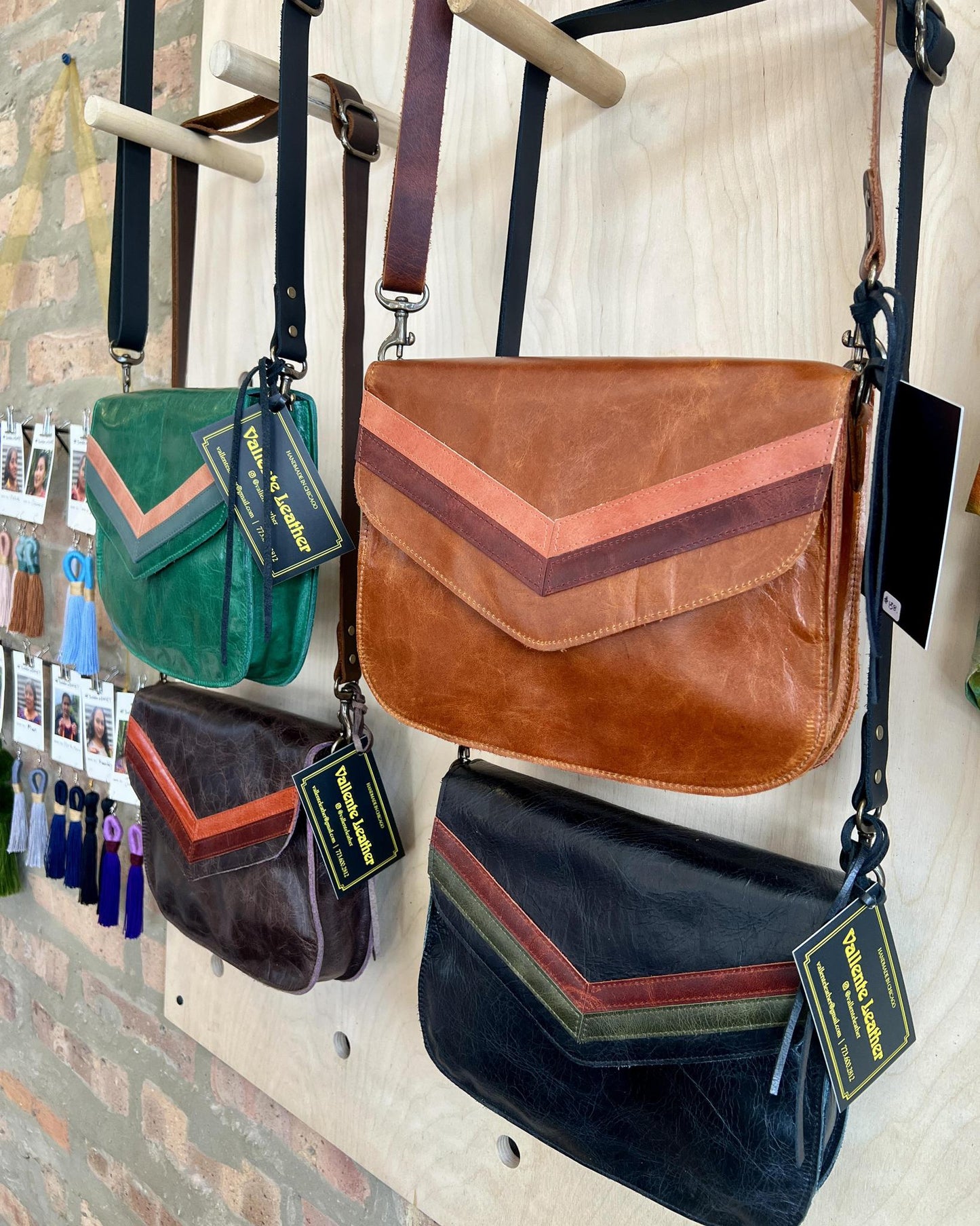 Vallente Leather Chevron Handbag - Vibrant Green Leather w/ Complimentary Chevrons
