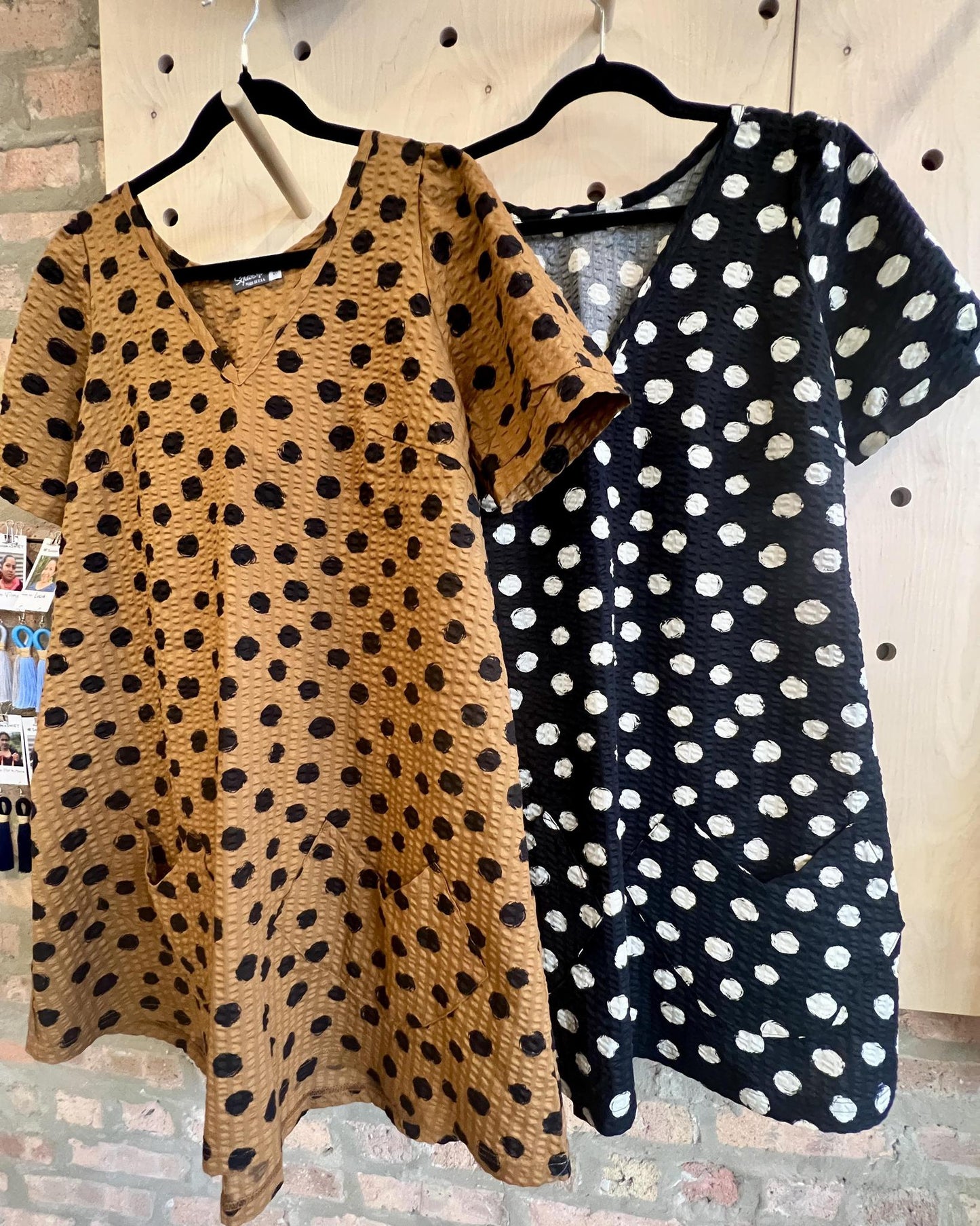 Squasht Winifred Dress Caramel with Black Dots Cotton Ripple - Size Small - SALE
