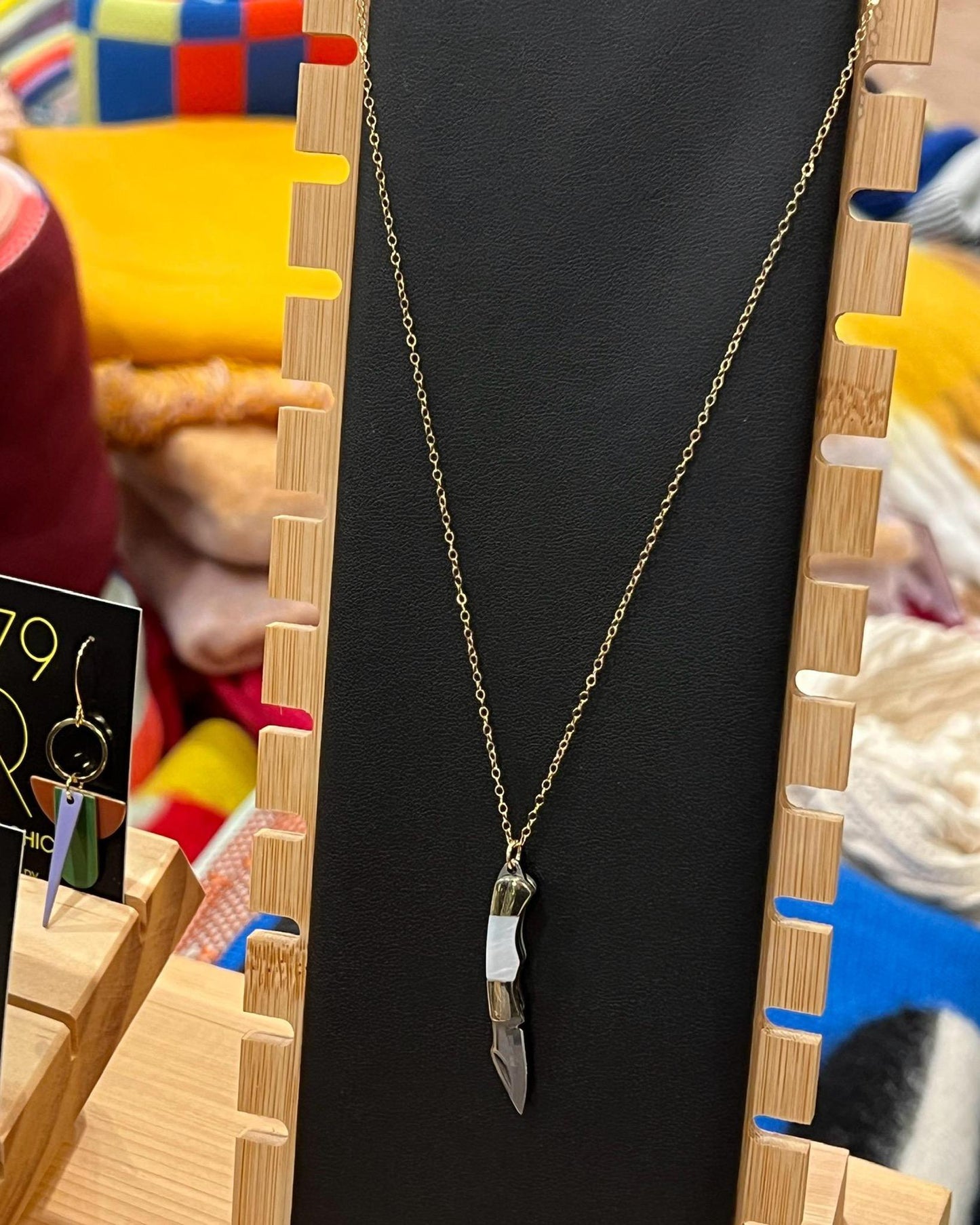 1979 Jewelry Knife Necklace 1-inch Mother of Pearl Necklace - 14kt gold fill chain