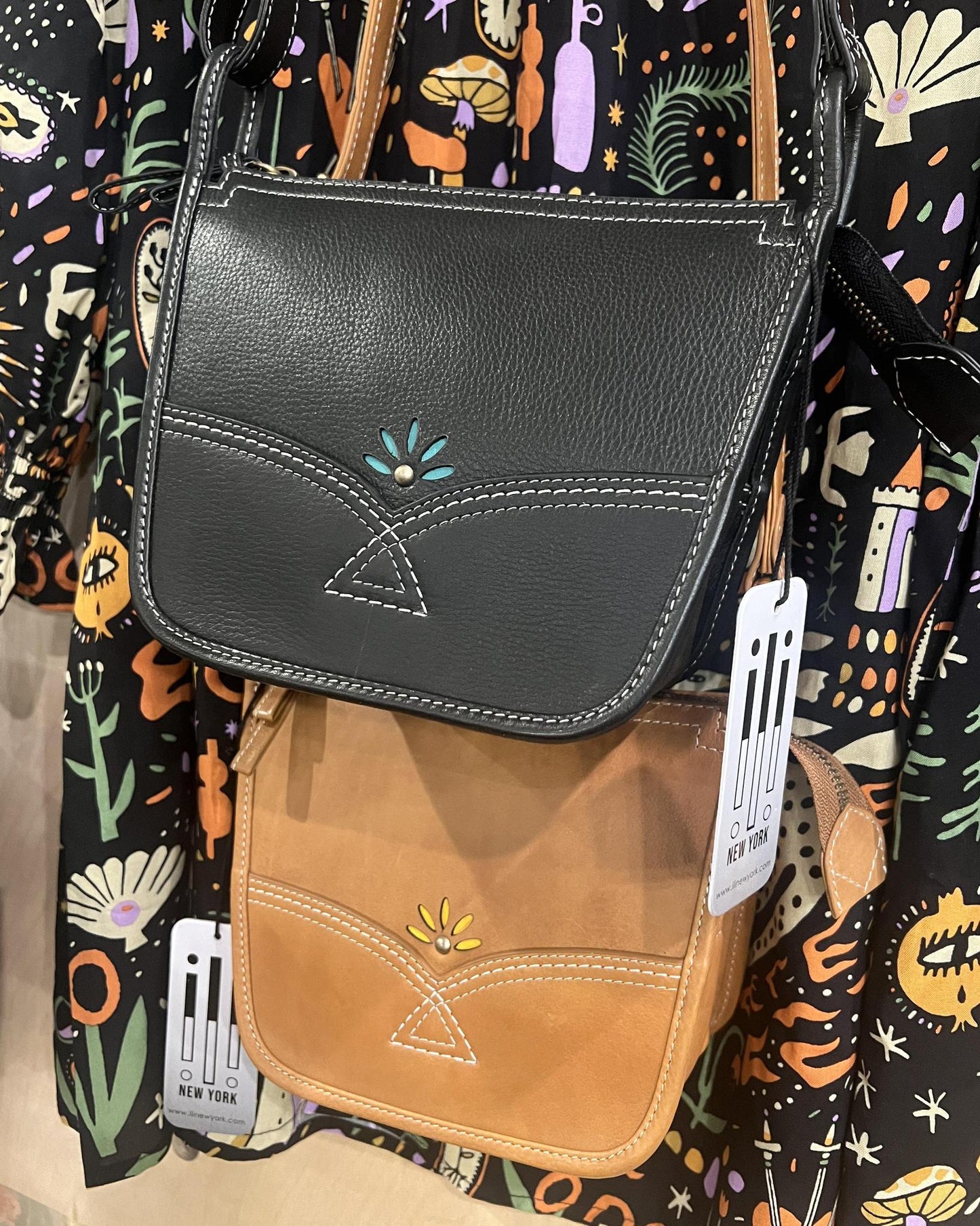 ili Leather Top Zip Mini Crossbody - Black