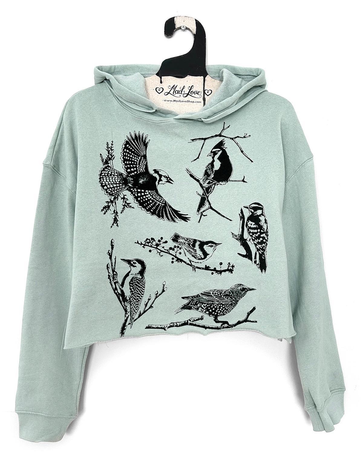 Mad Love Sea Foam Crop Hoodie With Backyard Birds - Size Large