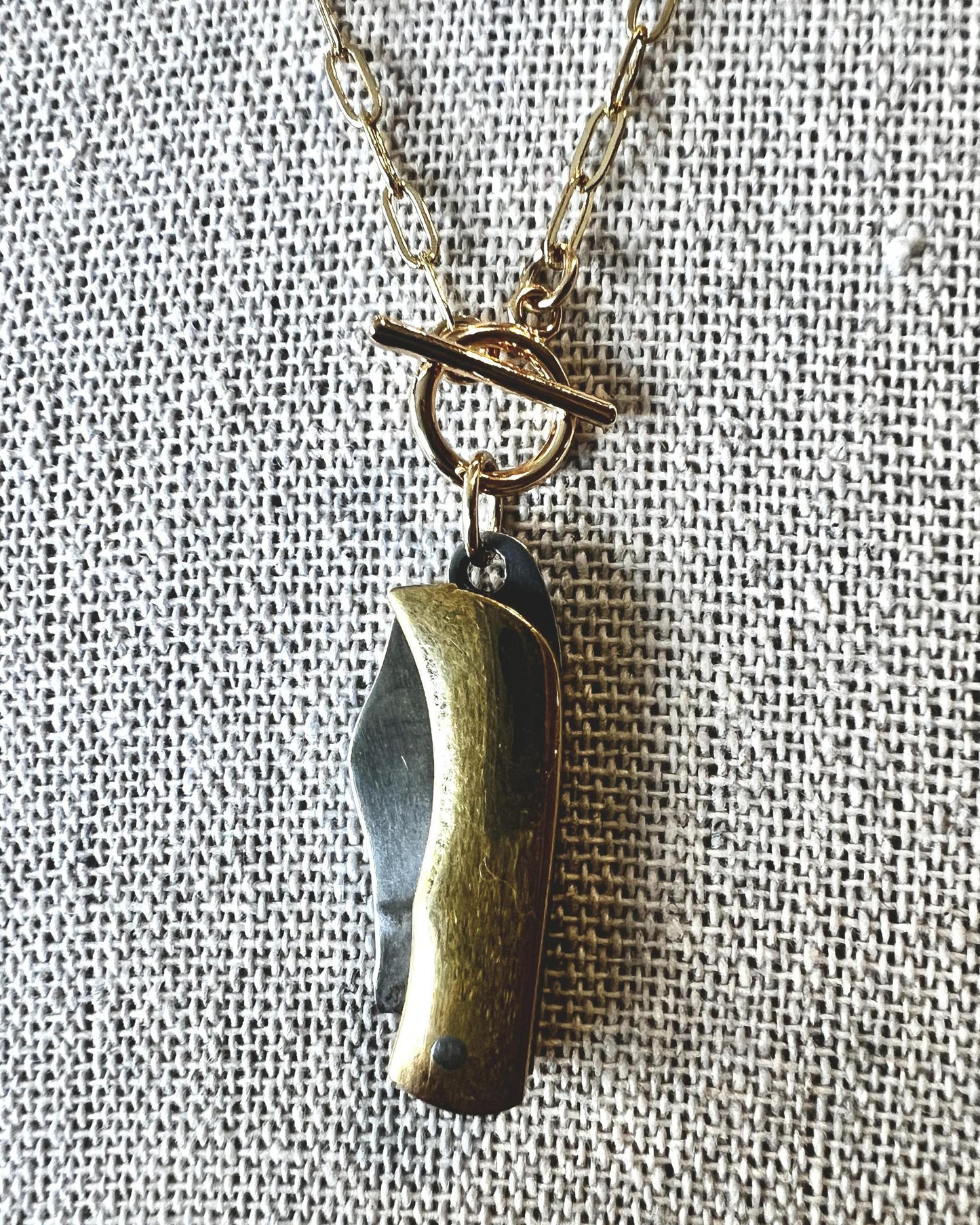 1979 Jewelry 1-inch Brass Knife Necklace - 14kt Gold Fill Chain