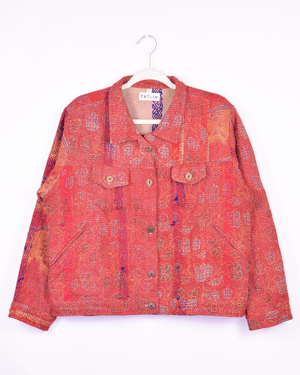 Txtile Alfie Chore Jacket Brick Red Size XL - Quilted Patchwork Kantha Jacket
