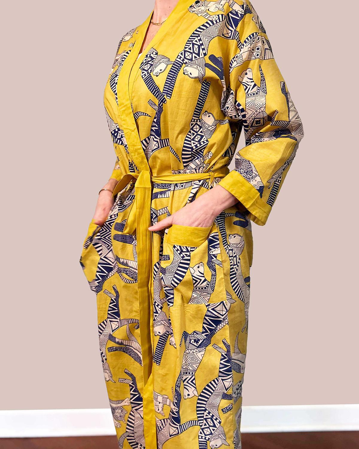 Txtile Lightweight Cotton Robe - Cosmic Cats Print