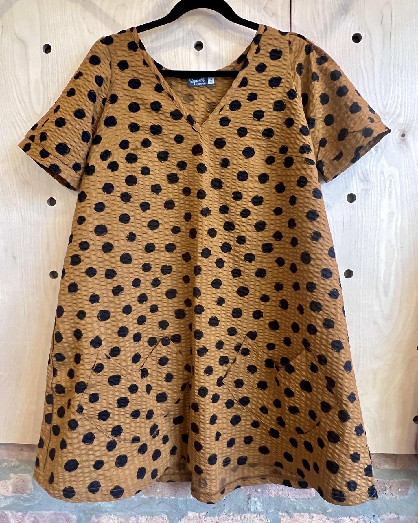 PRE-ORDER Squasht Winifred Dress Caramel with Black Dots Cotton Ripple