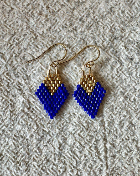 SV Beads Japanese Beaded Diamond Earrings in Cobalt Blue & Gold