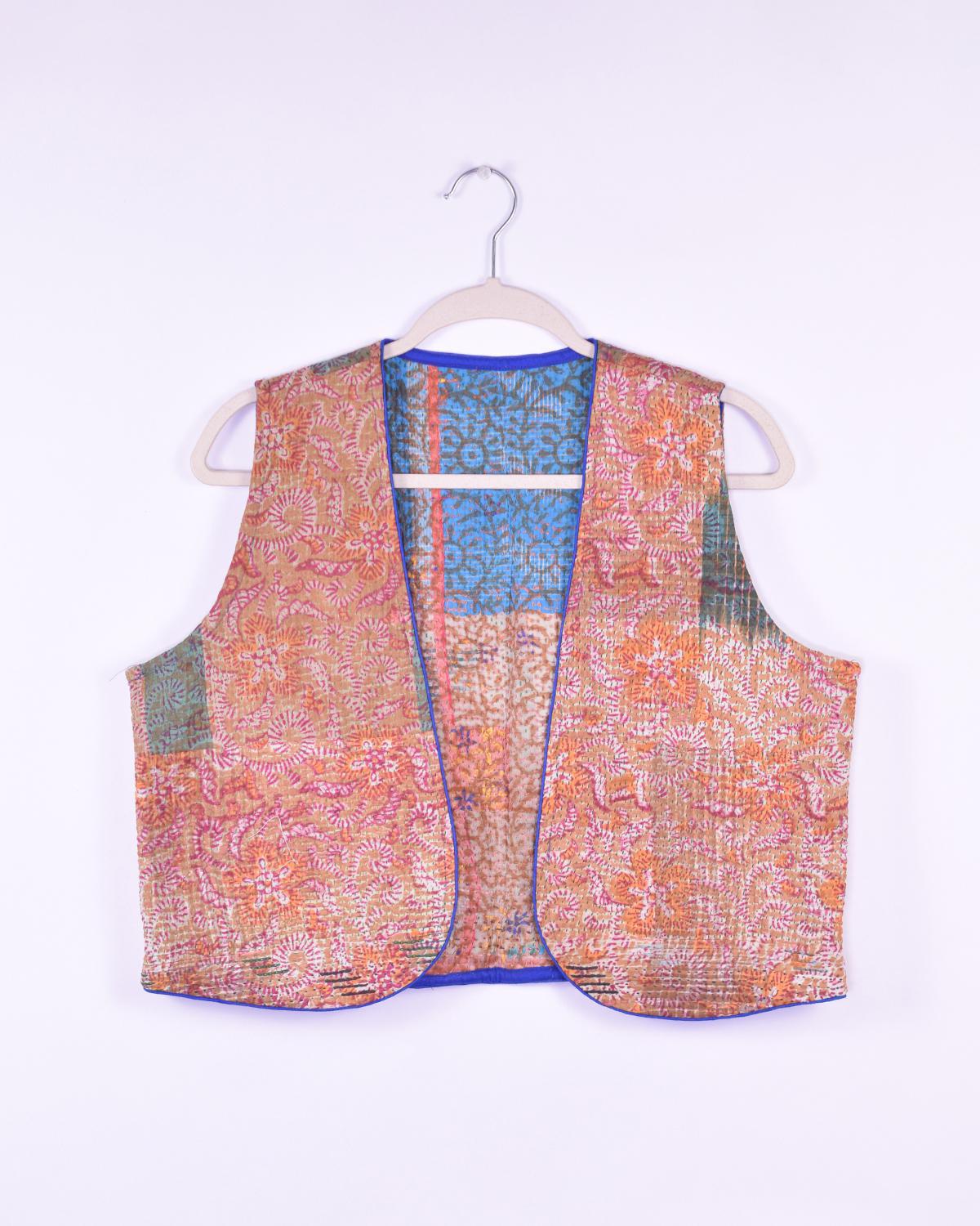 Txtile Maddie Quilted Reversible Patchwork Kantha Quilt in Orange Crush