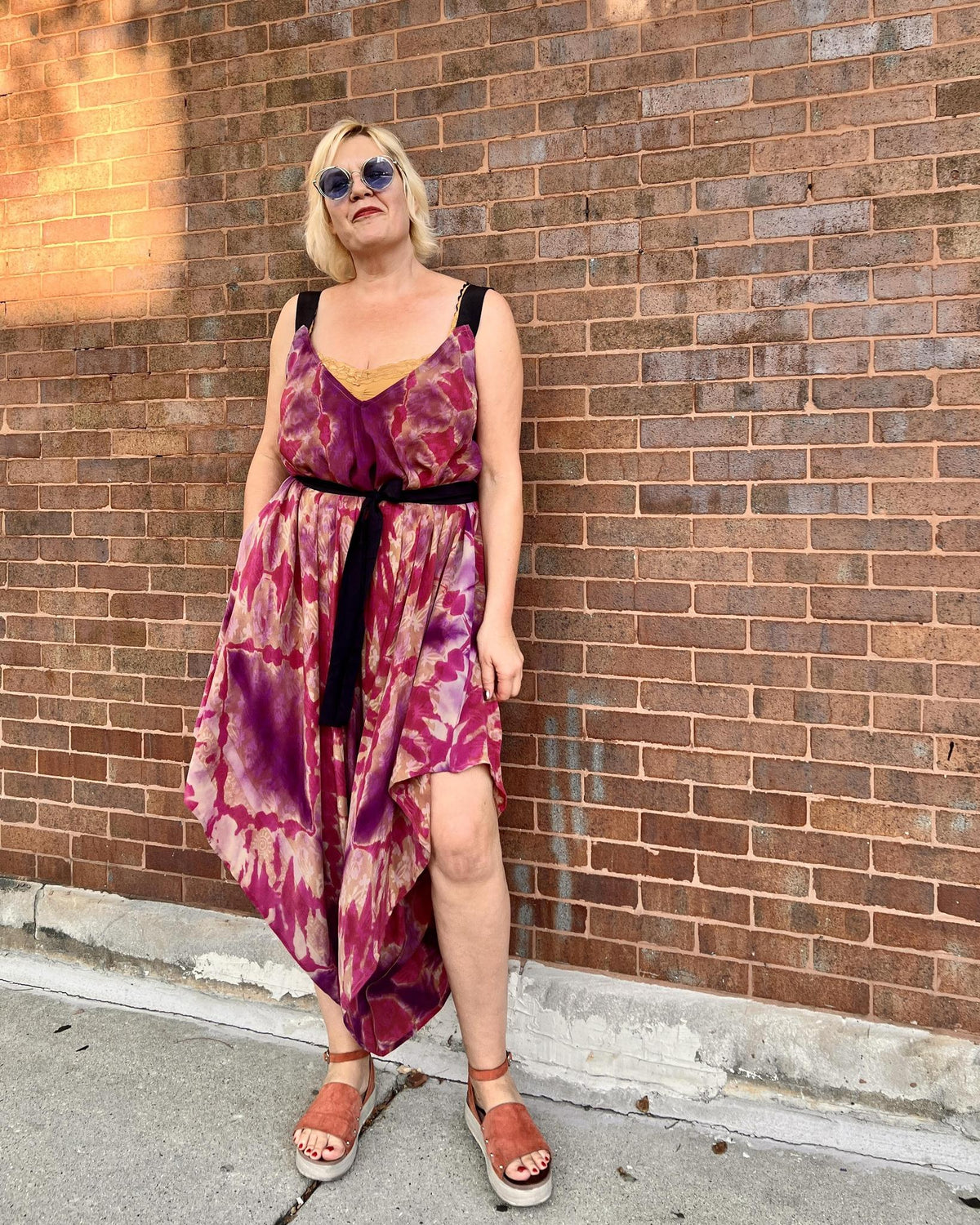 Indie Ella Zatanna Boho Silk Jumpsuit in Passion PInk Tie-Dye