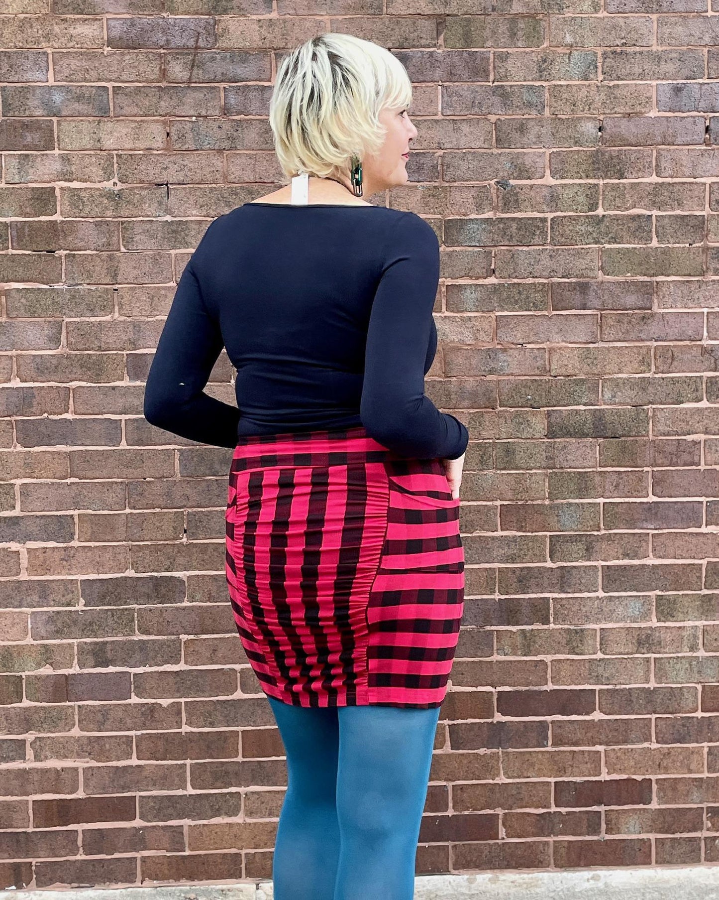 Squasht Ruched Mini Skirt In Red and Black Lumberjack Plaid