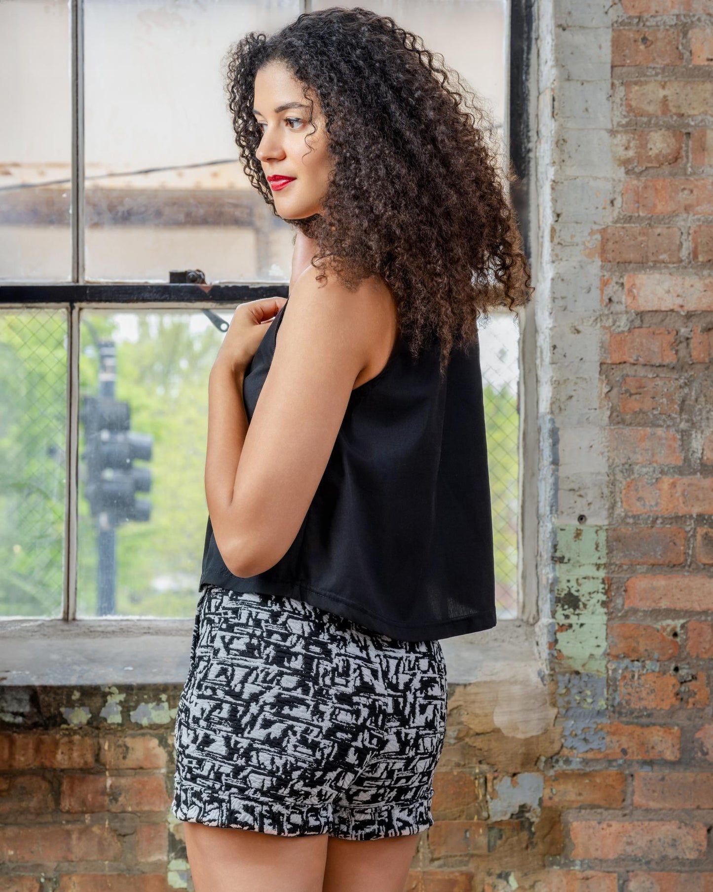 Squasht Short Shorts in Black and White Textured Abstract - Small, Med, Large - SALE