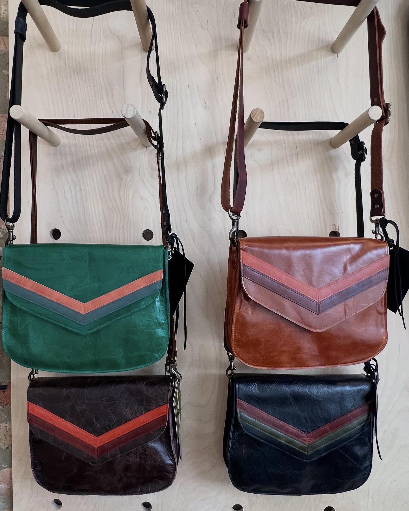 Vallente Leather Chevron Handbag - Vibrant Green Leather w/ Complimentary Chevrons