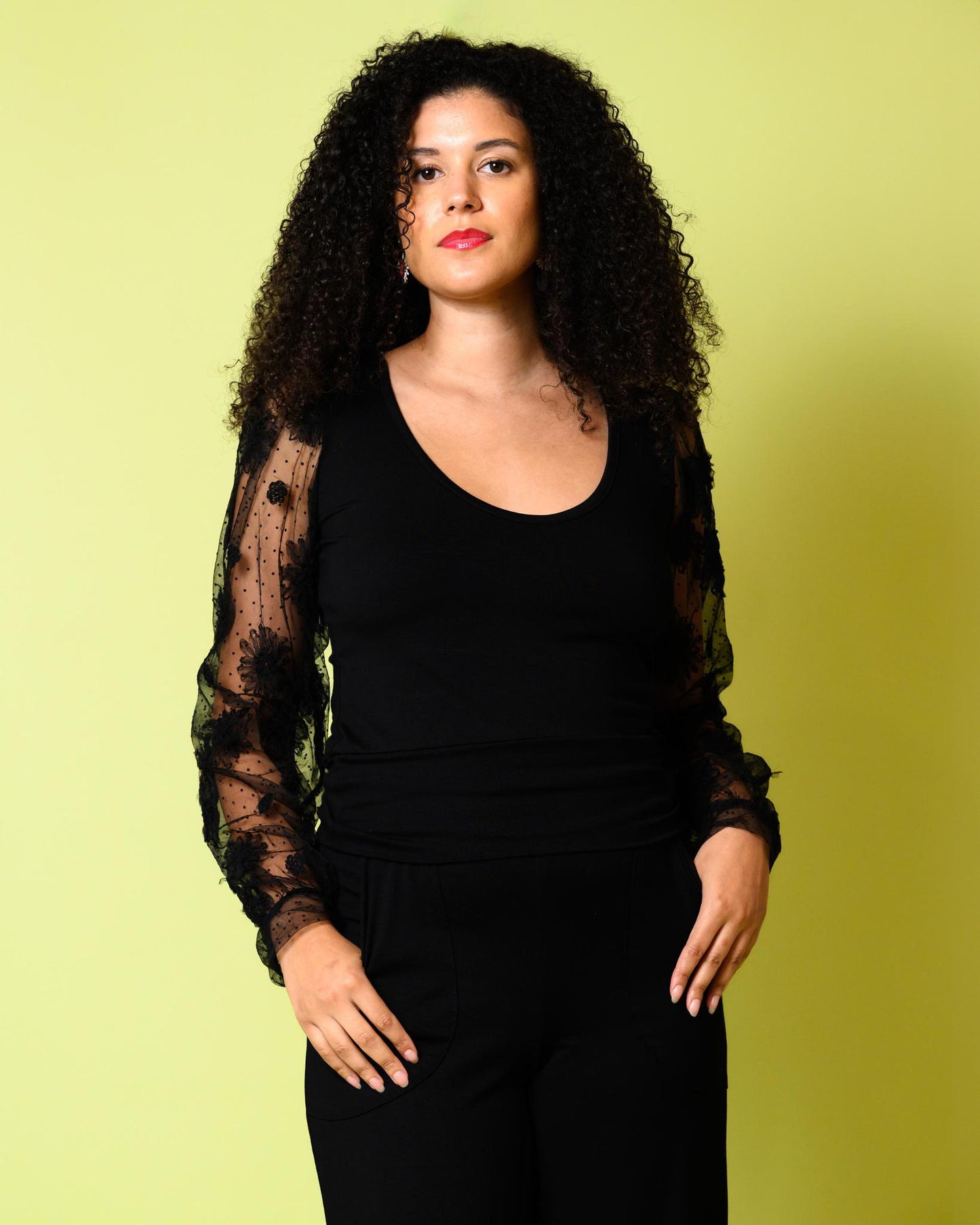 Squasht Lexi Lace Sleeve Top in Noir Black - Last One - Size Small - FINAL SALE