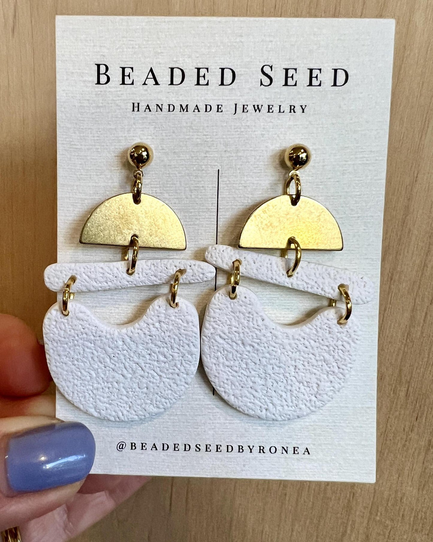 Beaded Seed by Ronea Peach Earrings in White