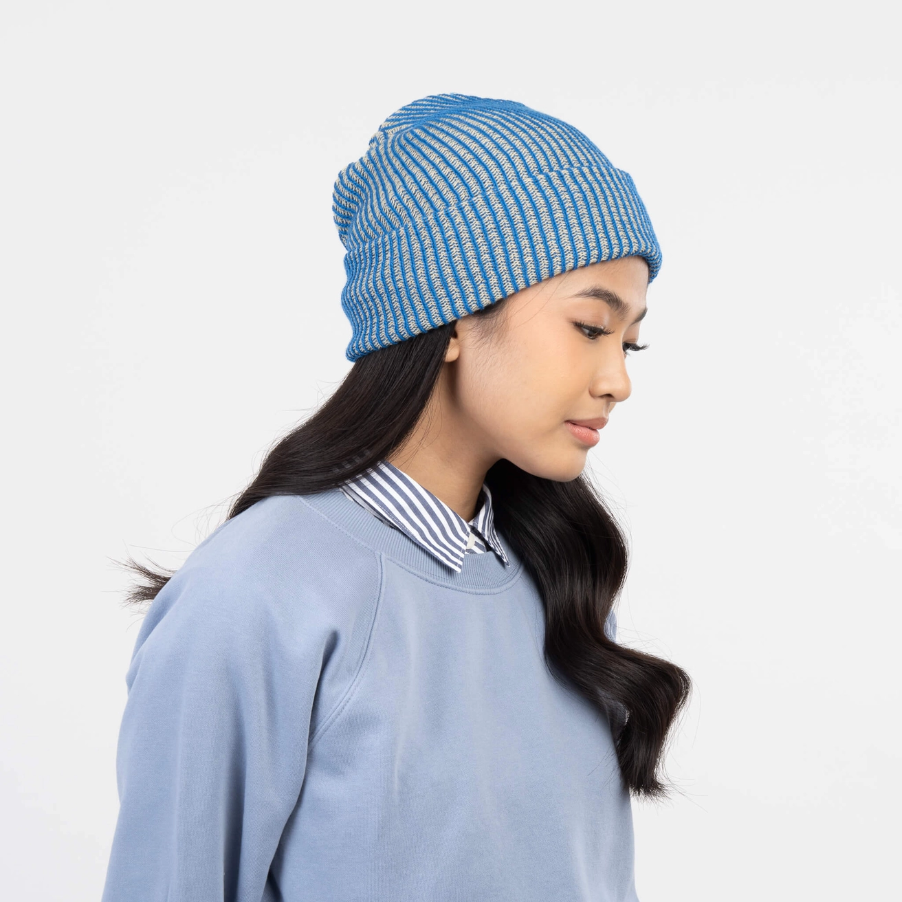 Verloop Simple Rib Knit Beanie Hat in Cobalt Sand