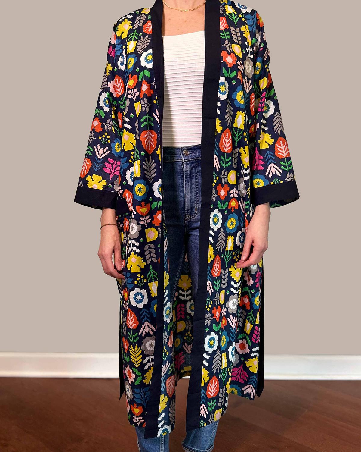 Txtile Lightweight Cotton Robe - Geo Garden Print