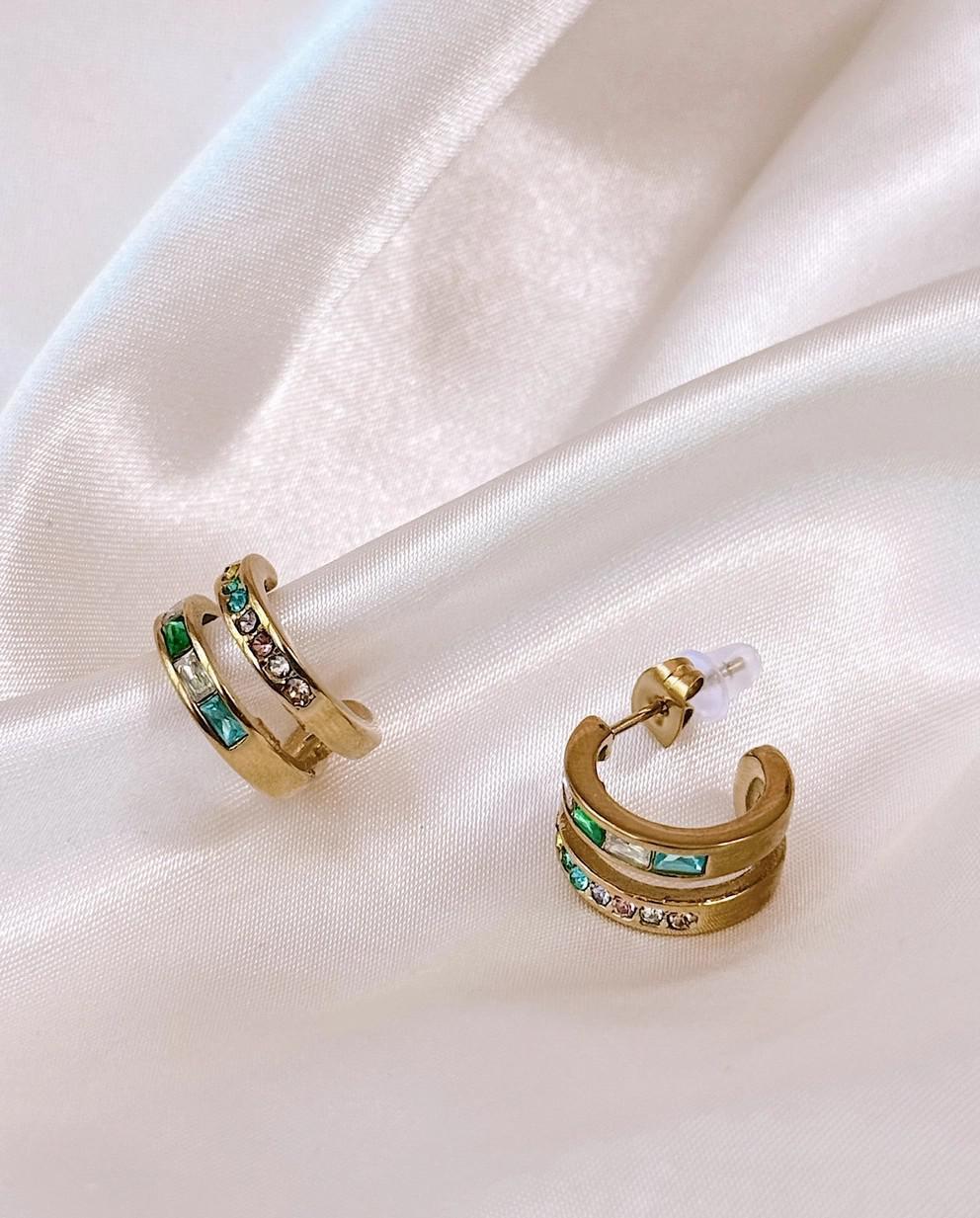 Golden Hour Rainbow Gem Double Hoop Stud Earrings Copy