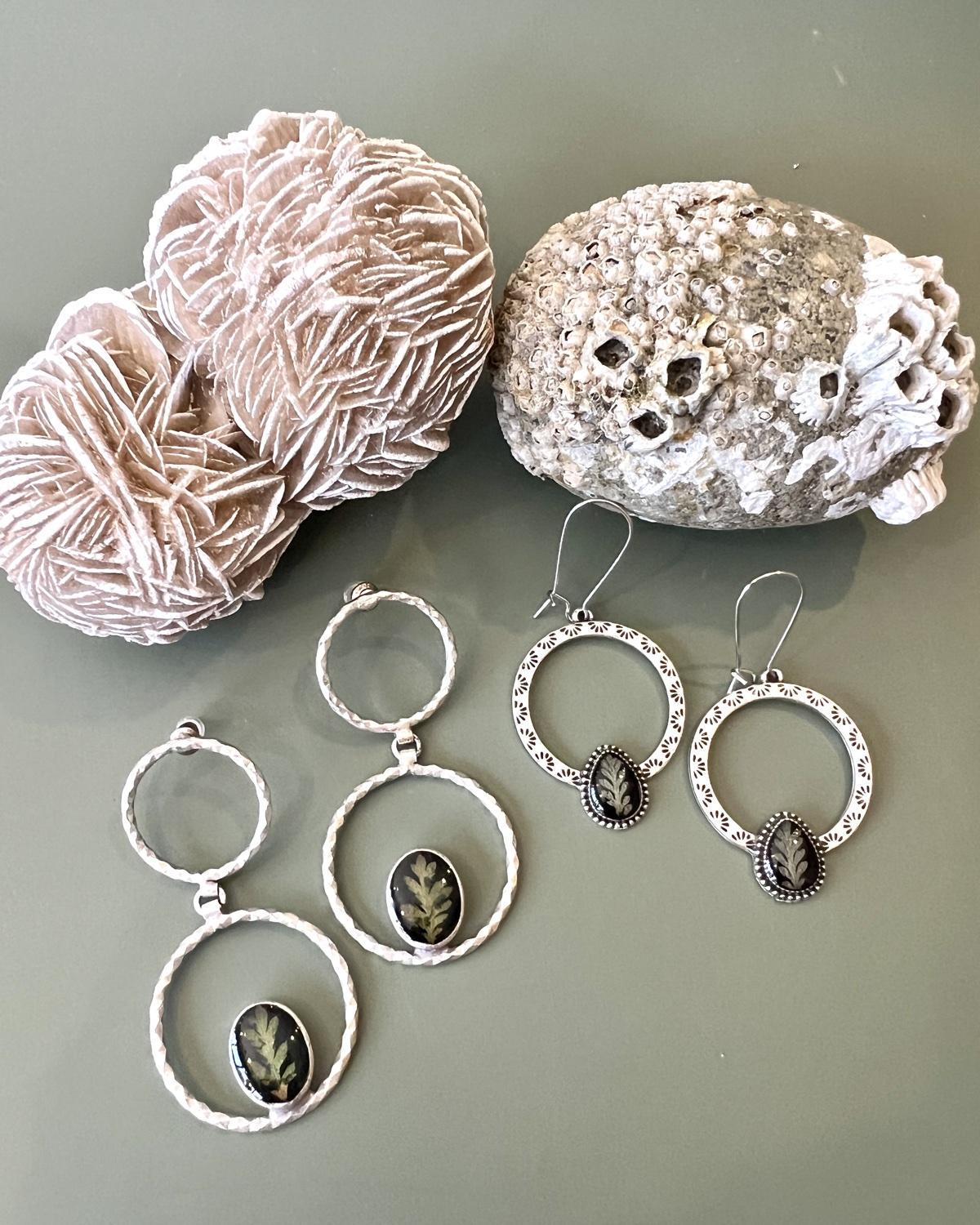 Pajaro Negro Fern Ornate Hoop Earrings