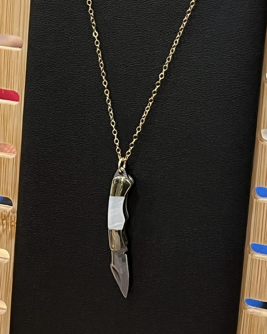 1979 Jewelry Knife Necklace 1-inch Mother of Pearl Necklace - 14kt gold fill chain
