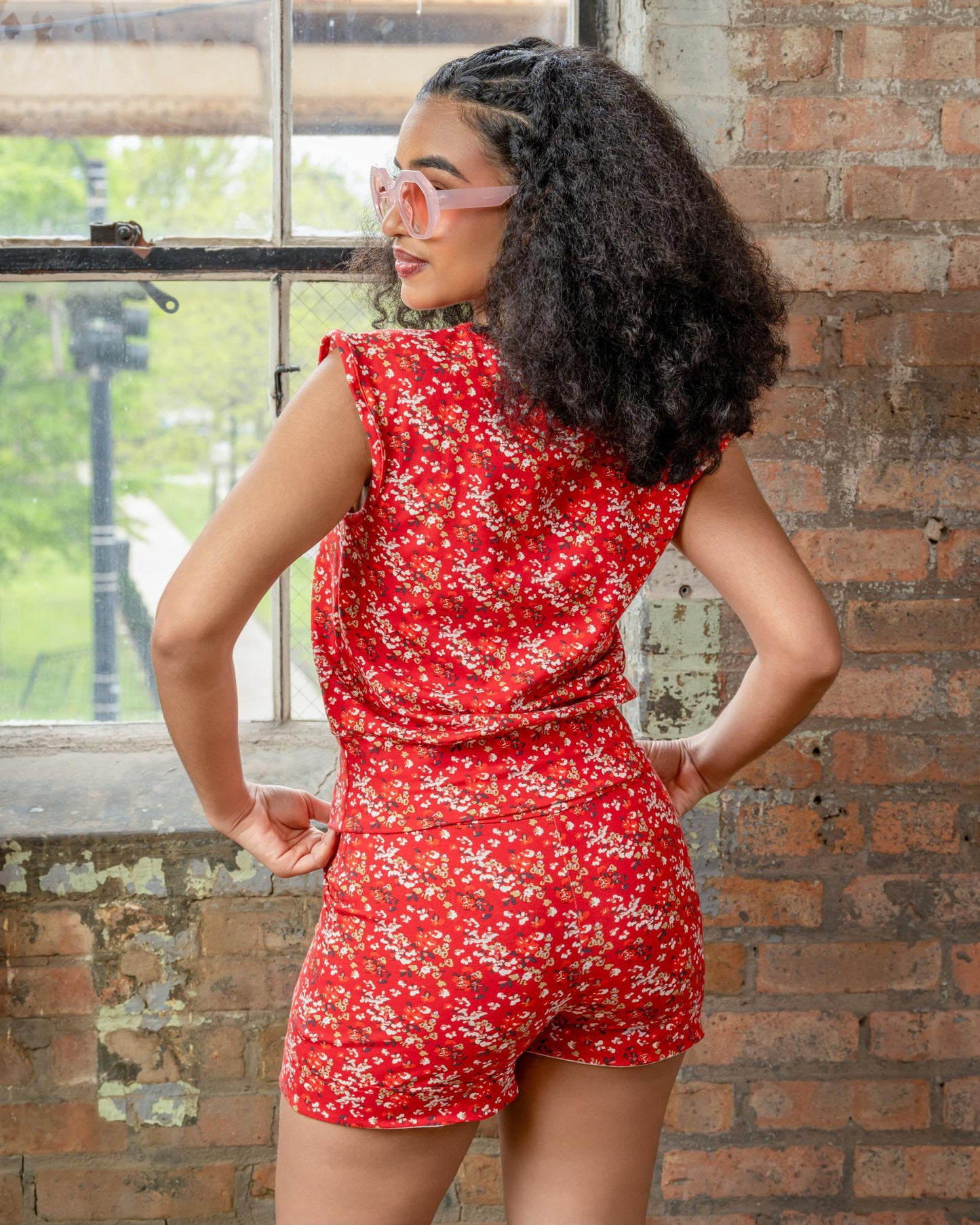 Squasht Short Shorts in Scarlet Red Ditsy Floral Print - SALE